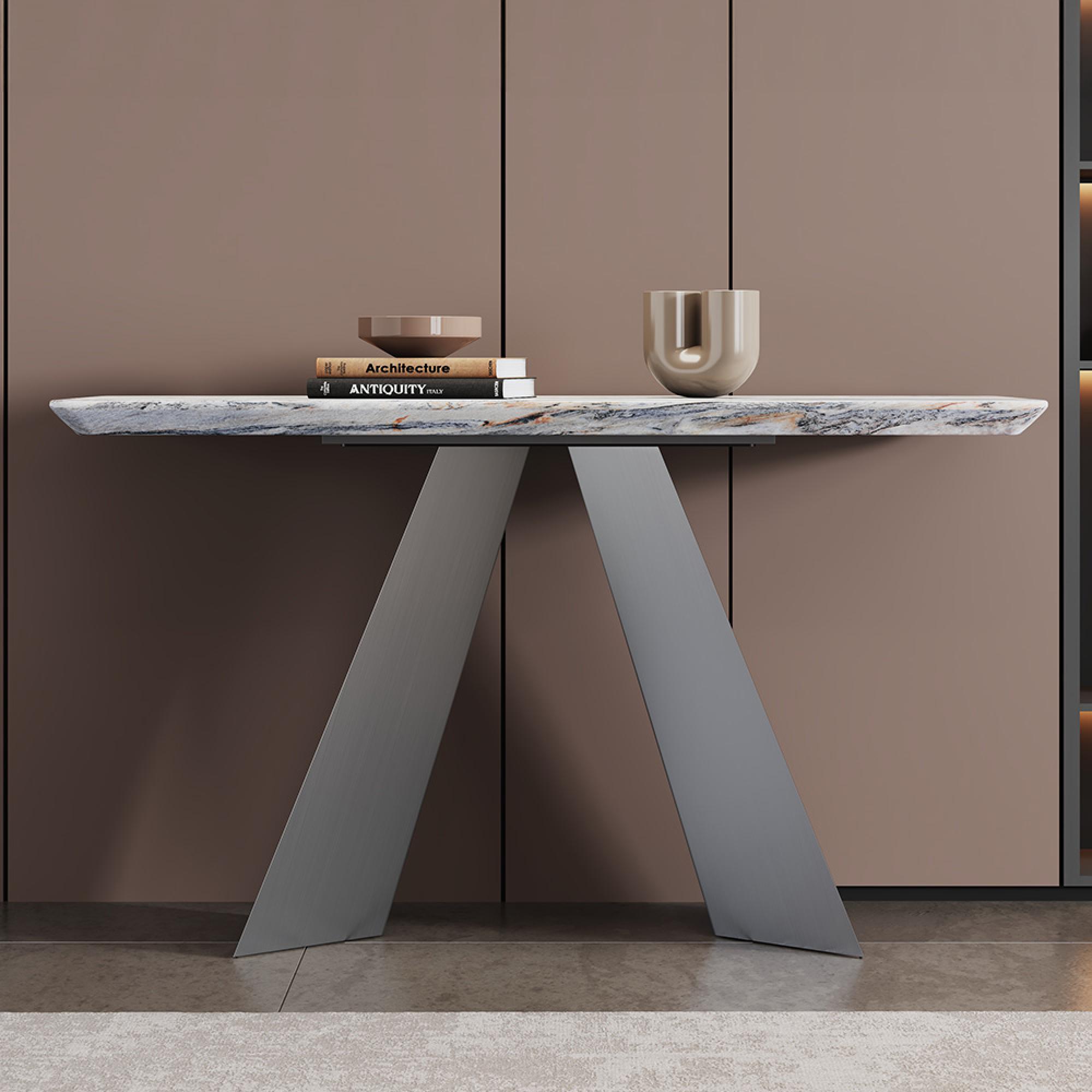 Taurus Console Table - Beige Marble - Dark Grey Base