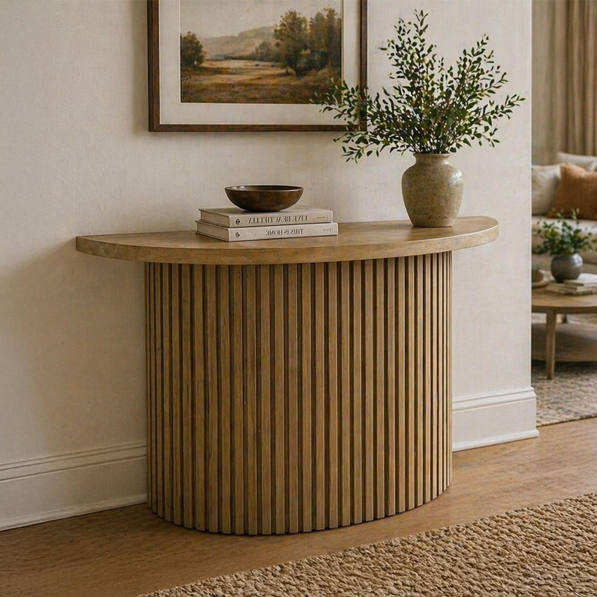 Timo Console Table - Half Moon - with Slatted Base - Oiled Oak - Variation Available
