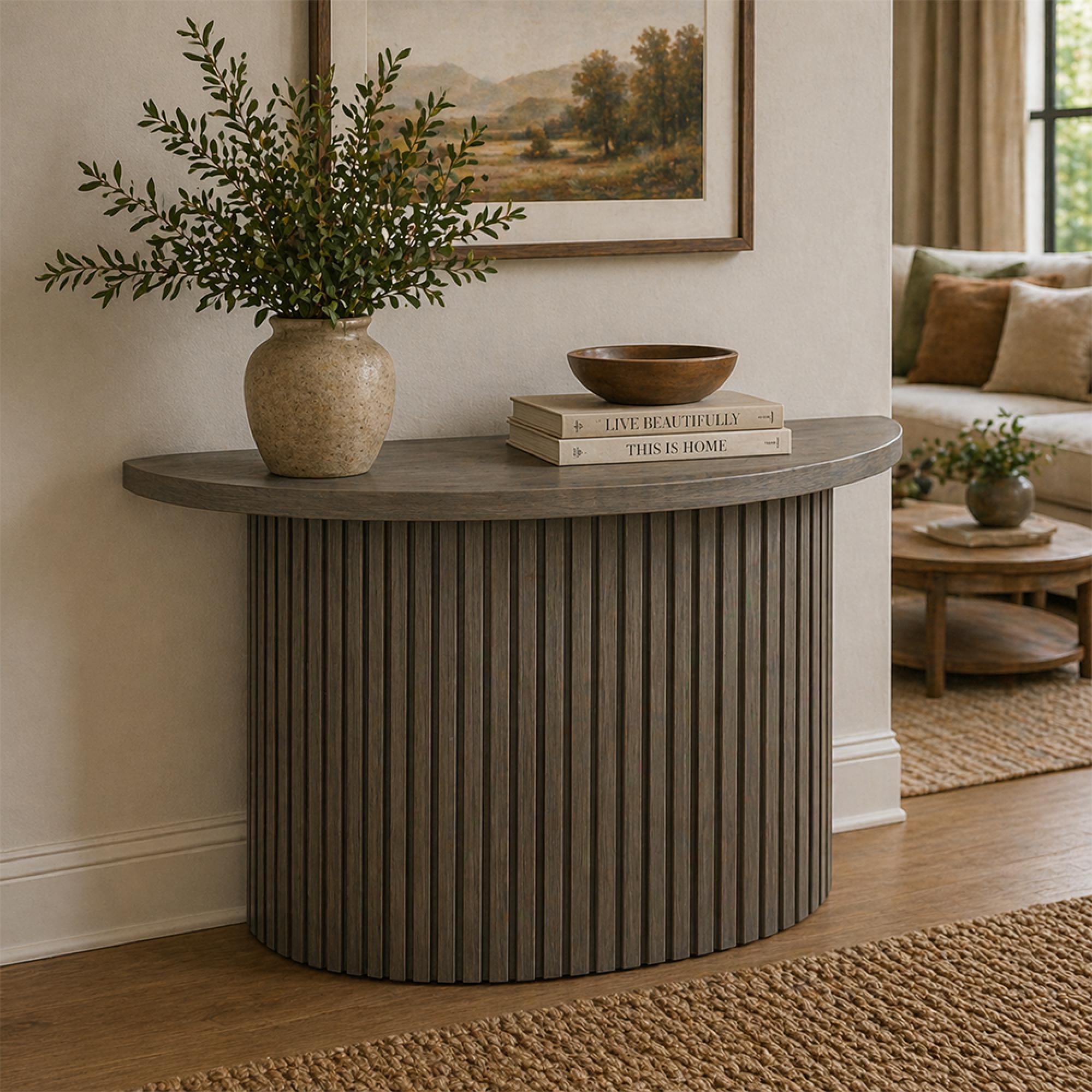 Timo Console Table - Half Moon - with Slatted Base - Oiled Walnut - Variation Available