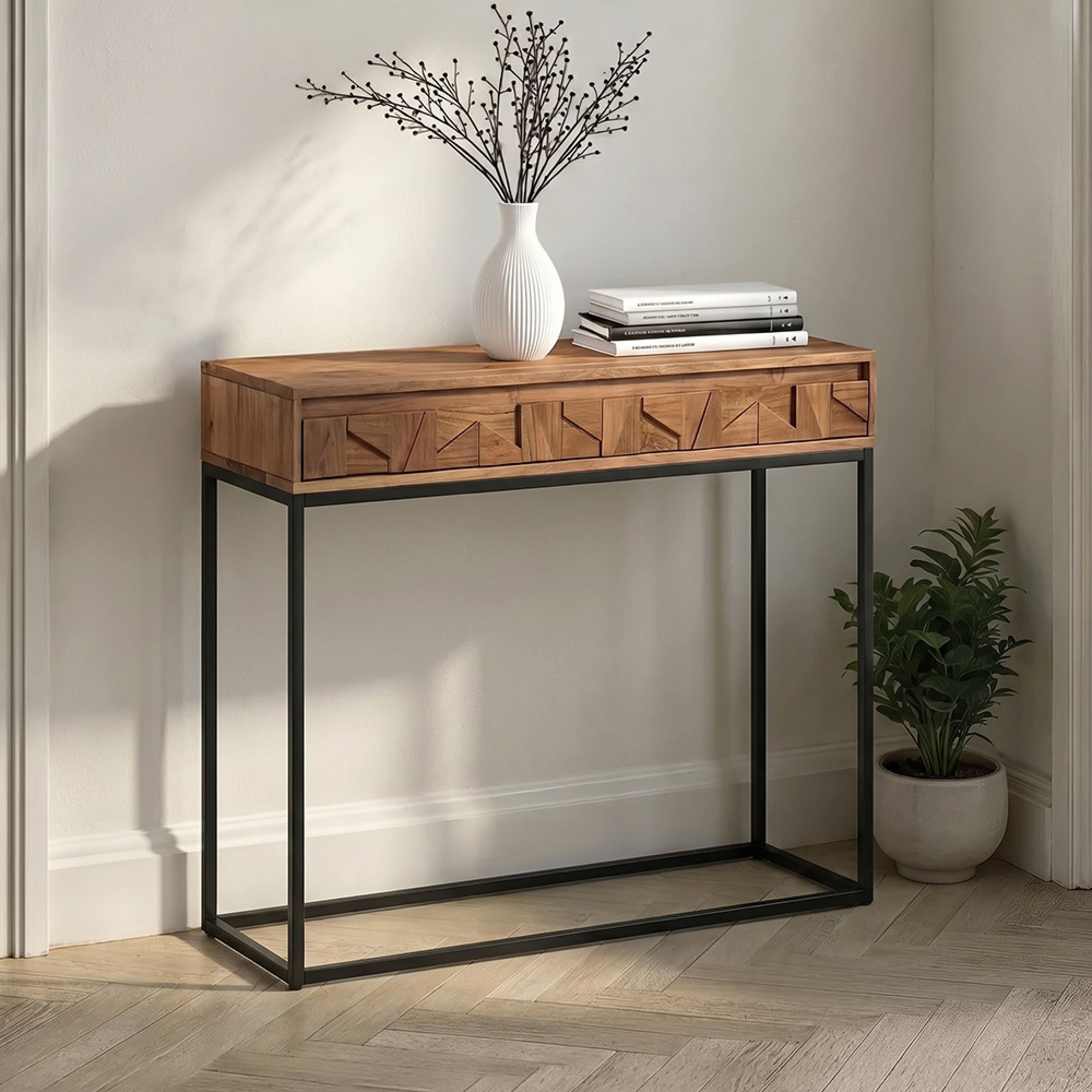Axis Acacia Wood Console Table - 2 Drawer - Geometric