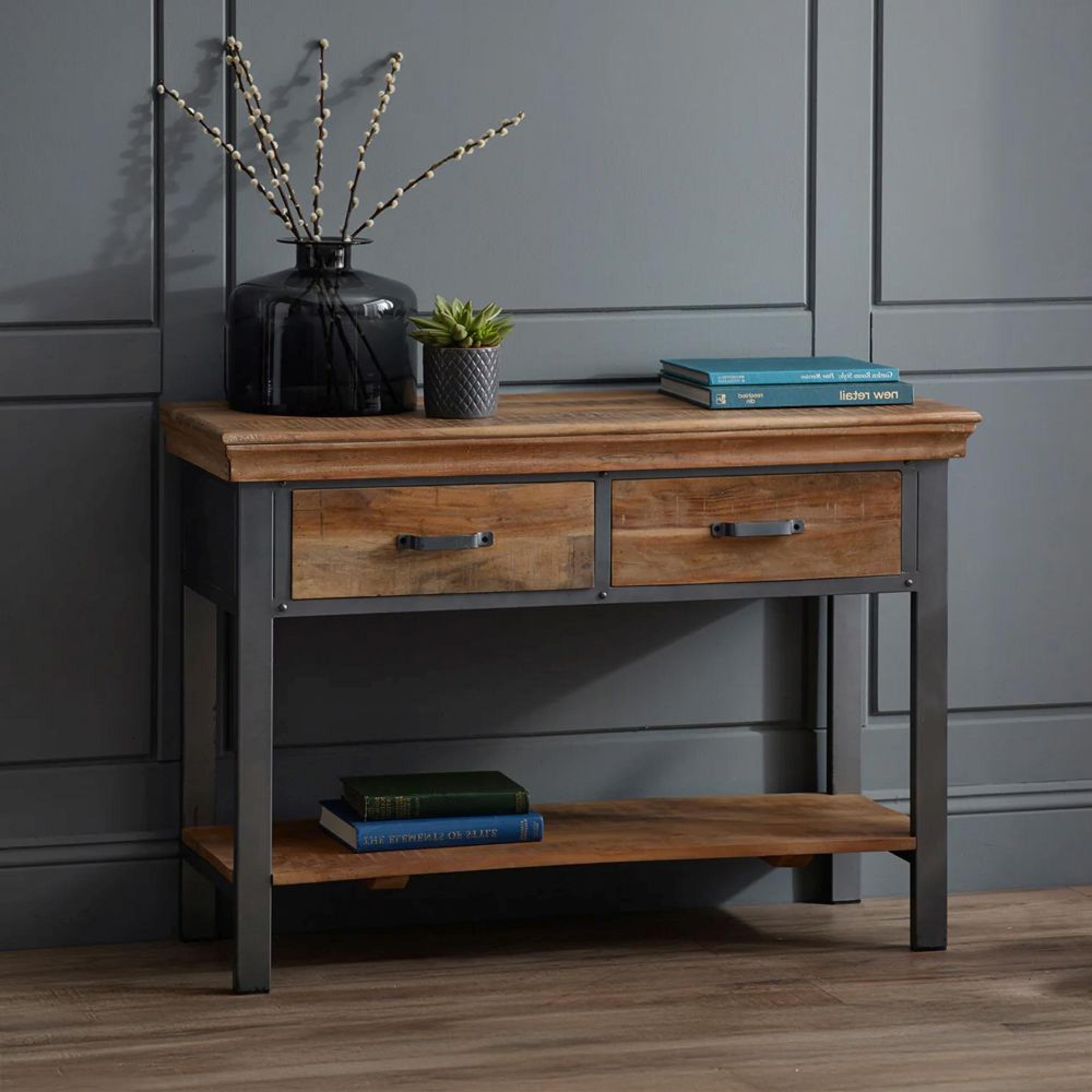 Metropolis Console Table - 2 Drawer - Industrial - Solid Wood and Metal