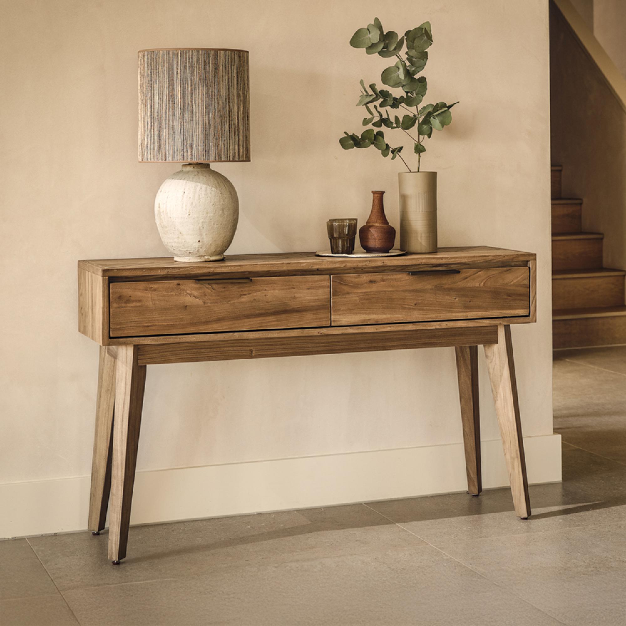 Sorrento Console Table - 2 Drawer - Chevron - Elm Wood
