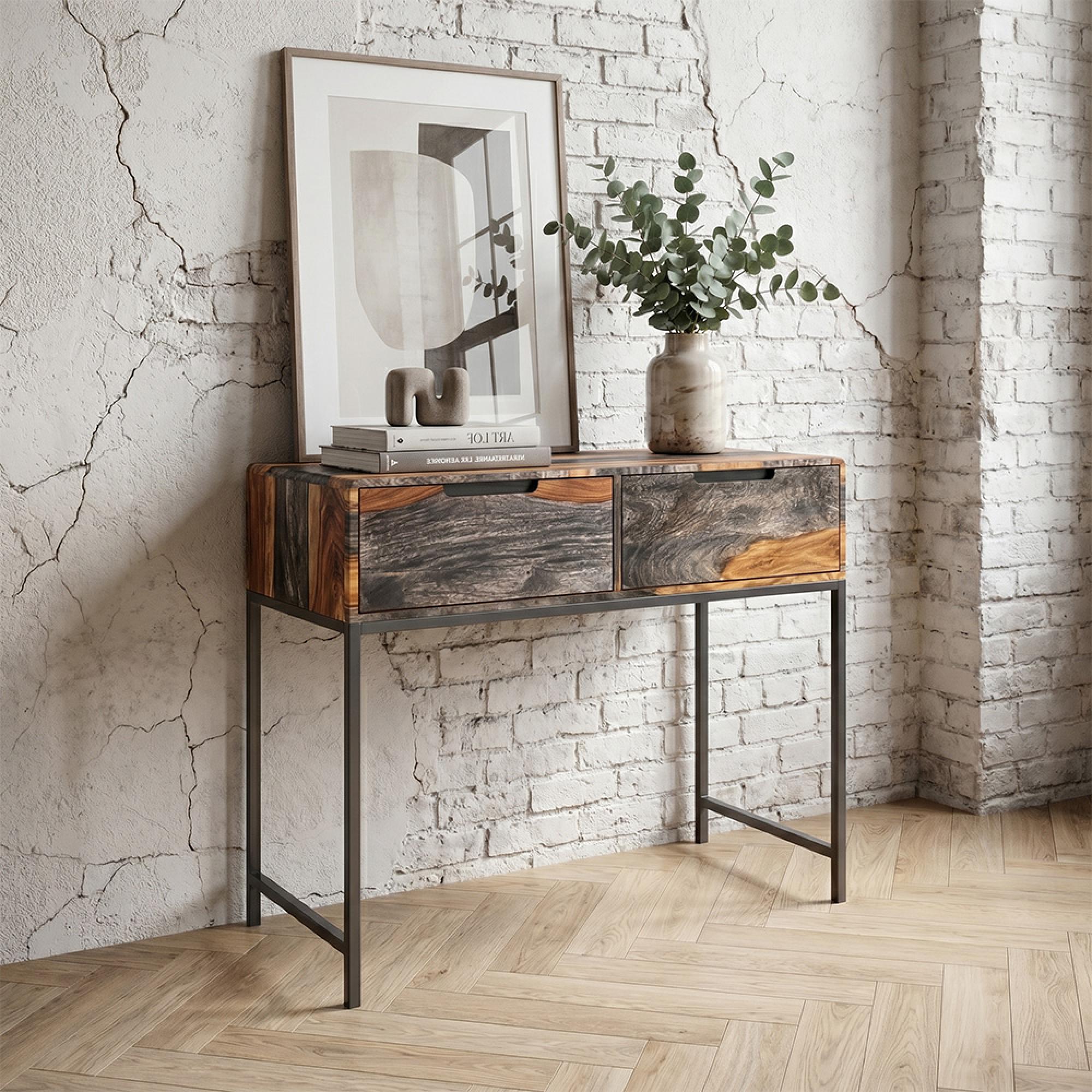 Goa Console Table - 2 Drawer - Dark Sheesham Wood