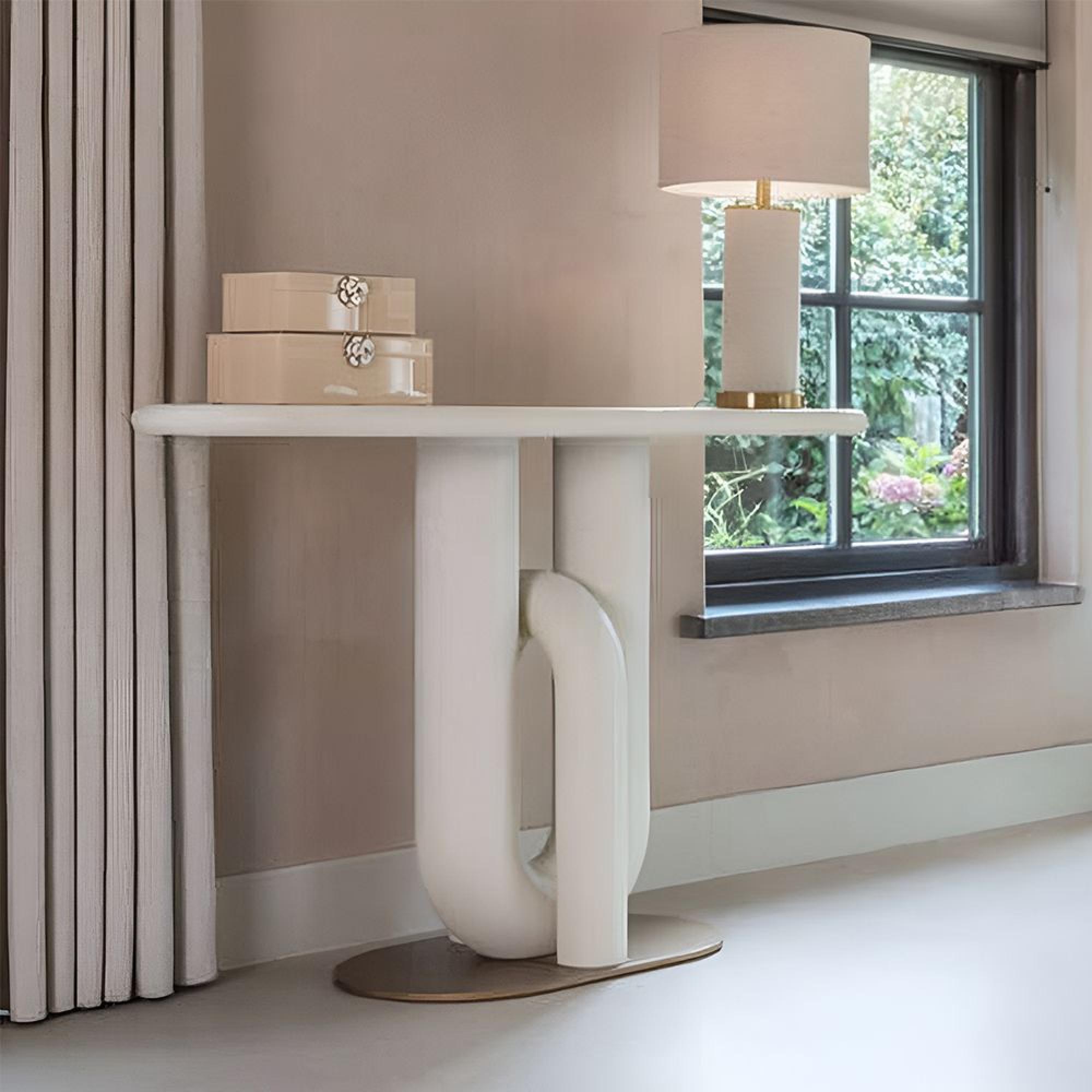 Winslow Console Table - Oval - White and Gold - Metal