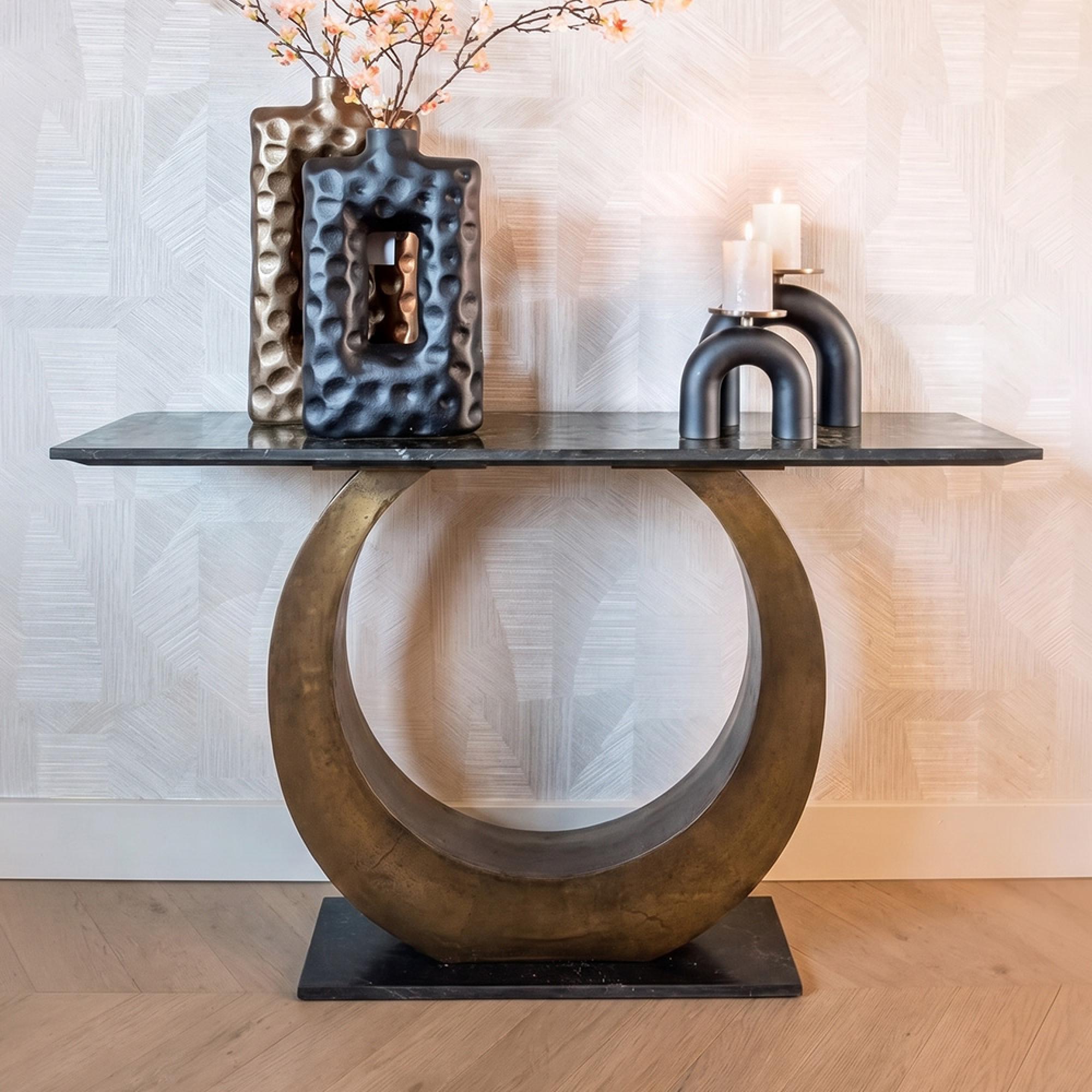 Luna Black Marble Top Console Table