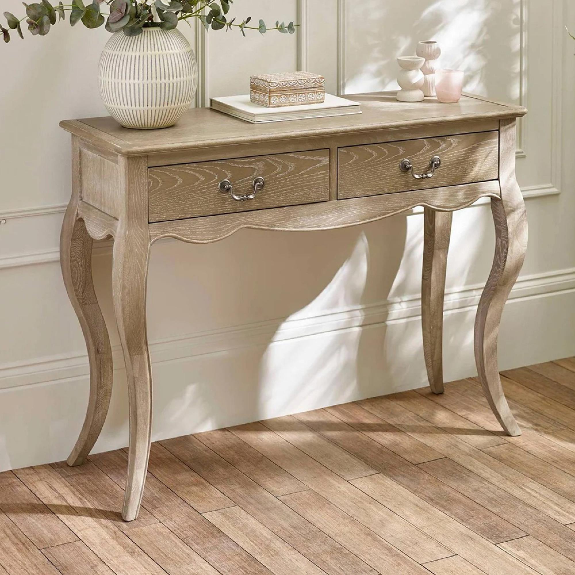 Camille Console Table - 2 Drawer - French Style - Natural - Limed Oak