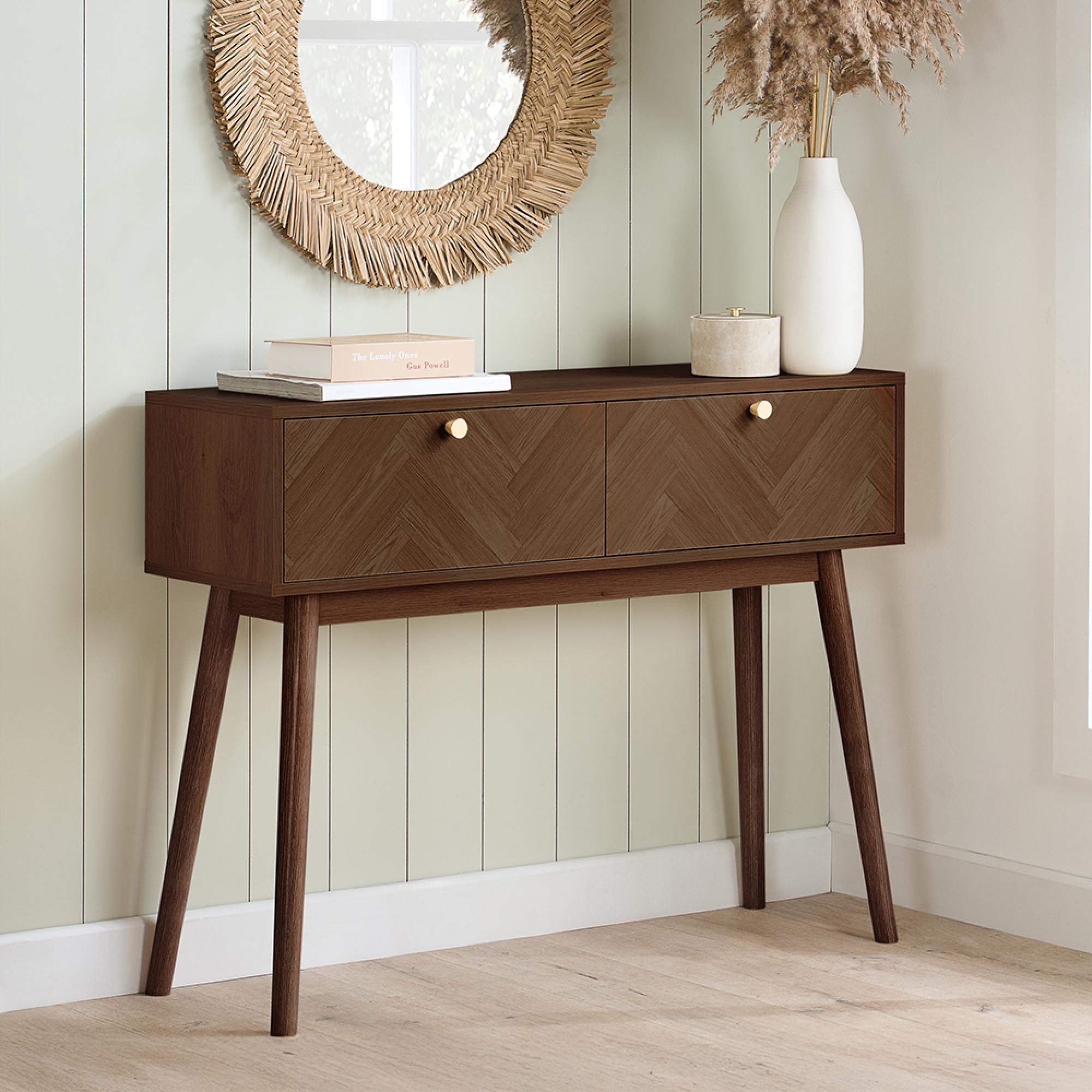 Herringford Console Table - 2 Drawer - Chevron - Walnut