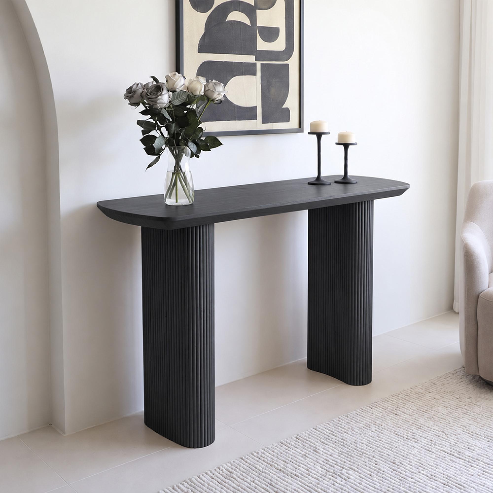 Bern Fluted Black Pedestal Console Table
