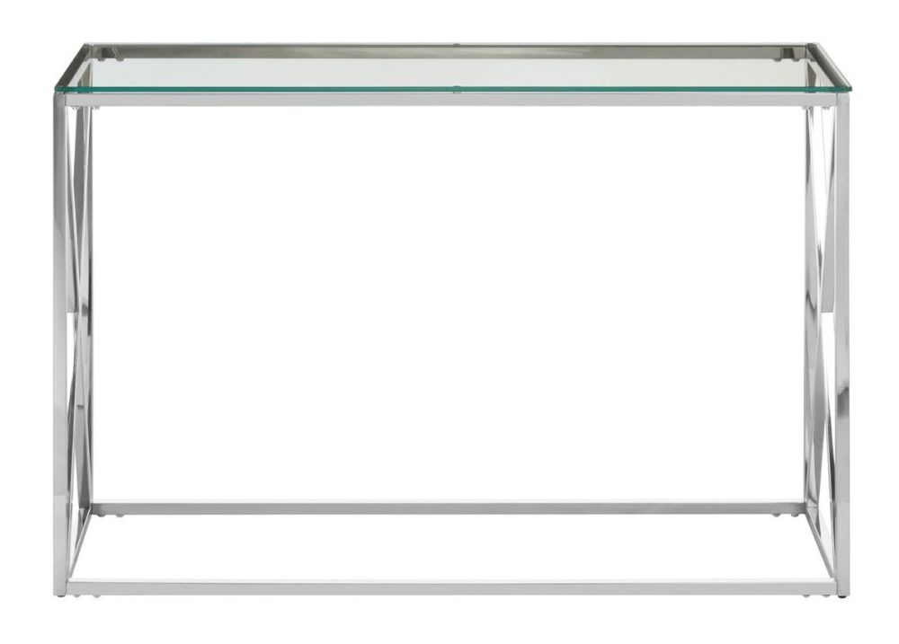 Allure Console Table - Glass - Silver Cross Base