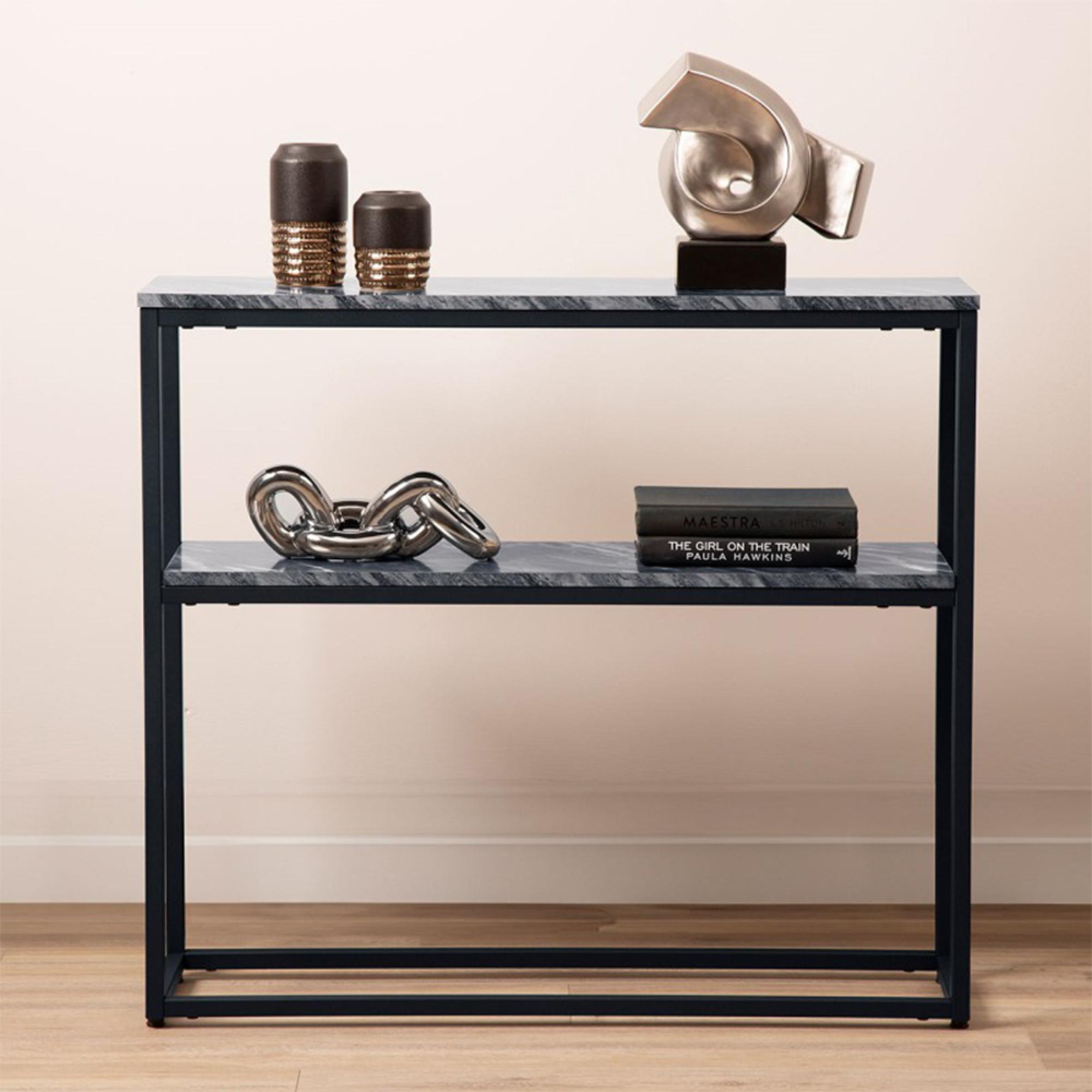 Alora Console Table - Marble Effect and Metal - with Shelf
