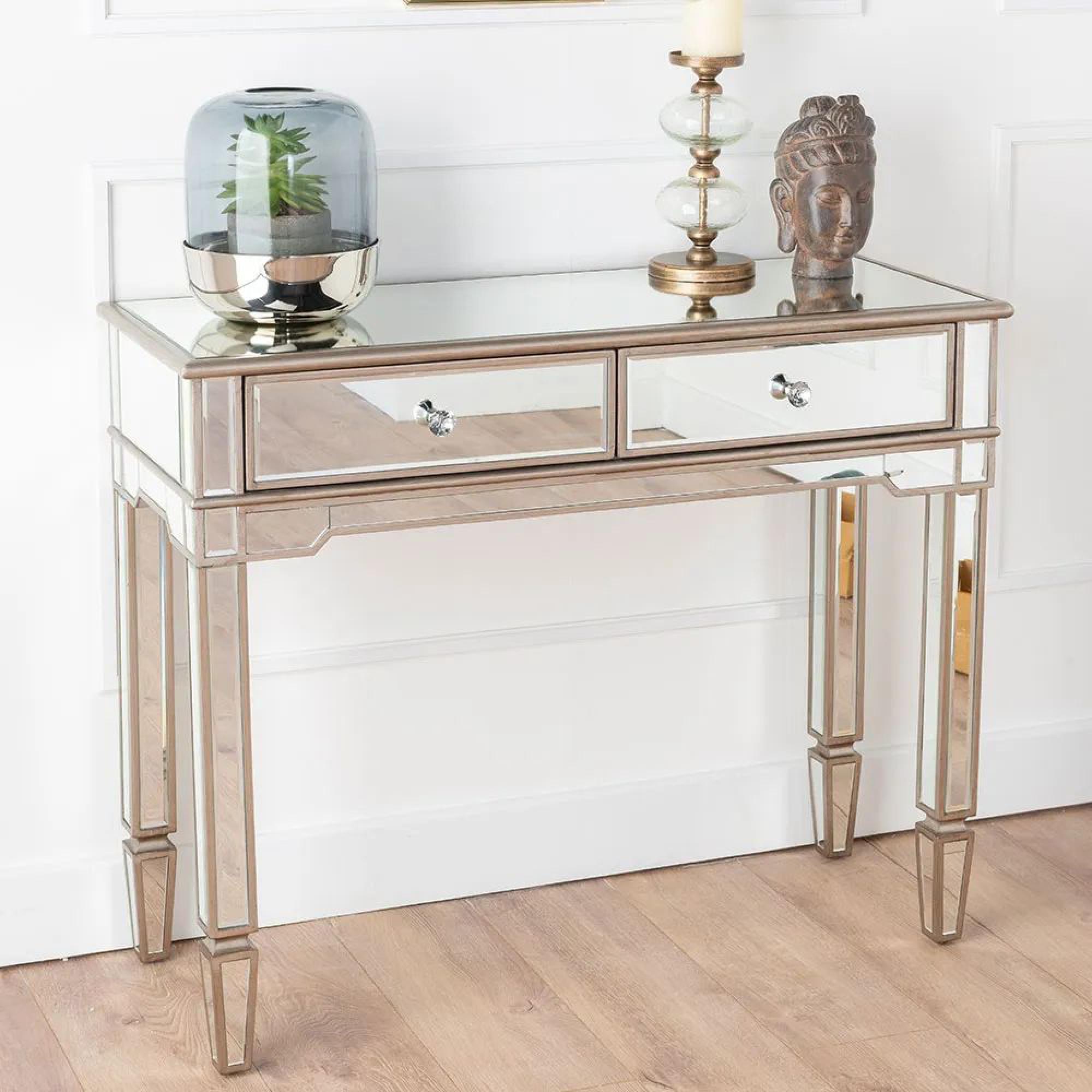Antoinette Mirrored Champagne Trim Console Table