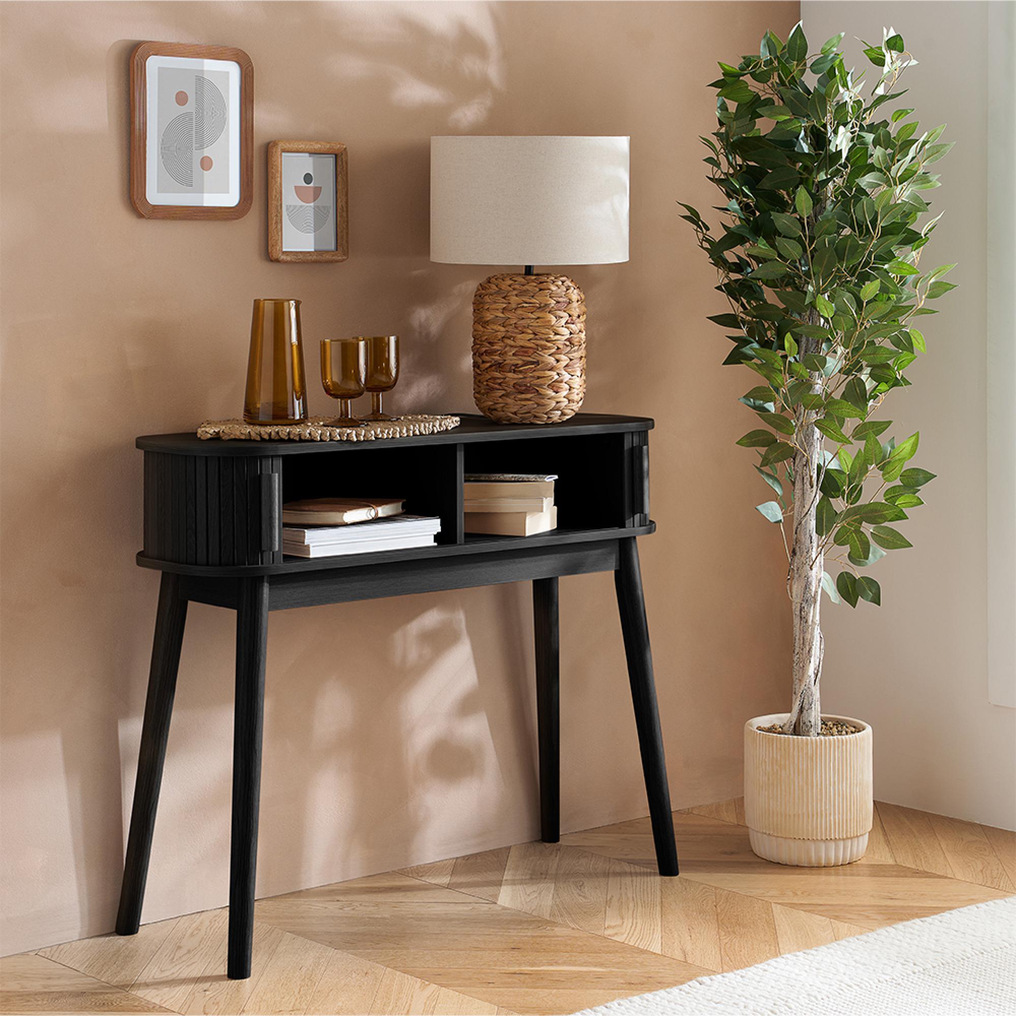 Axel Curved Console Table - Black Fluted