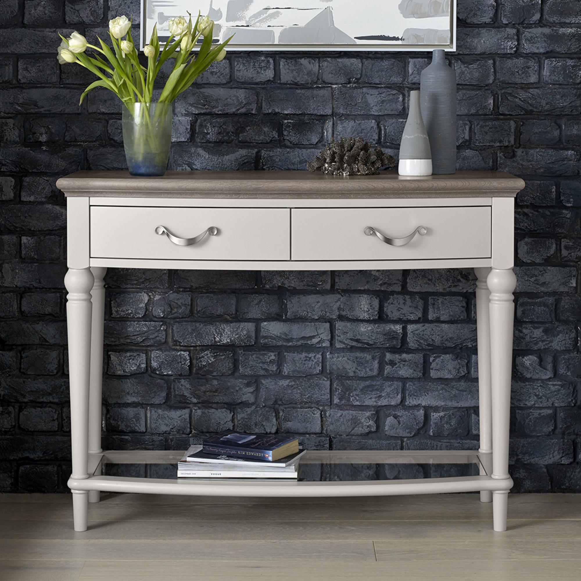Montreux Console Table - Drawer - Grey Washed Oak & Soft Grey