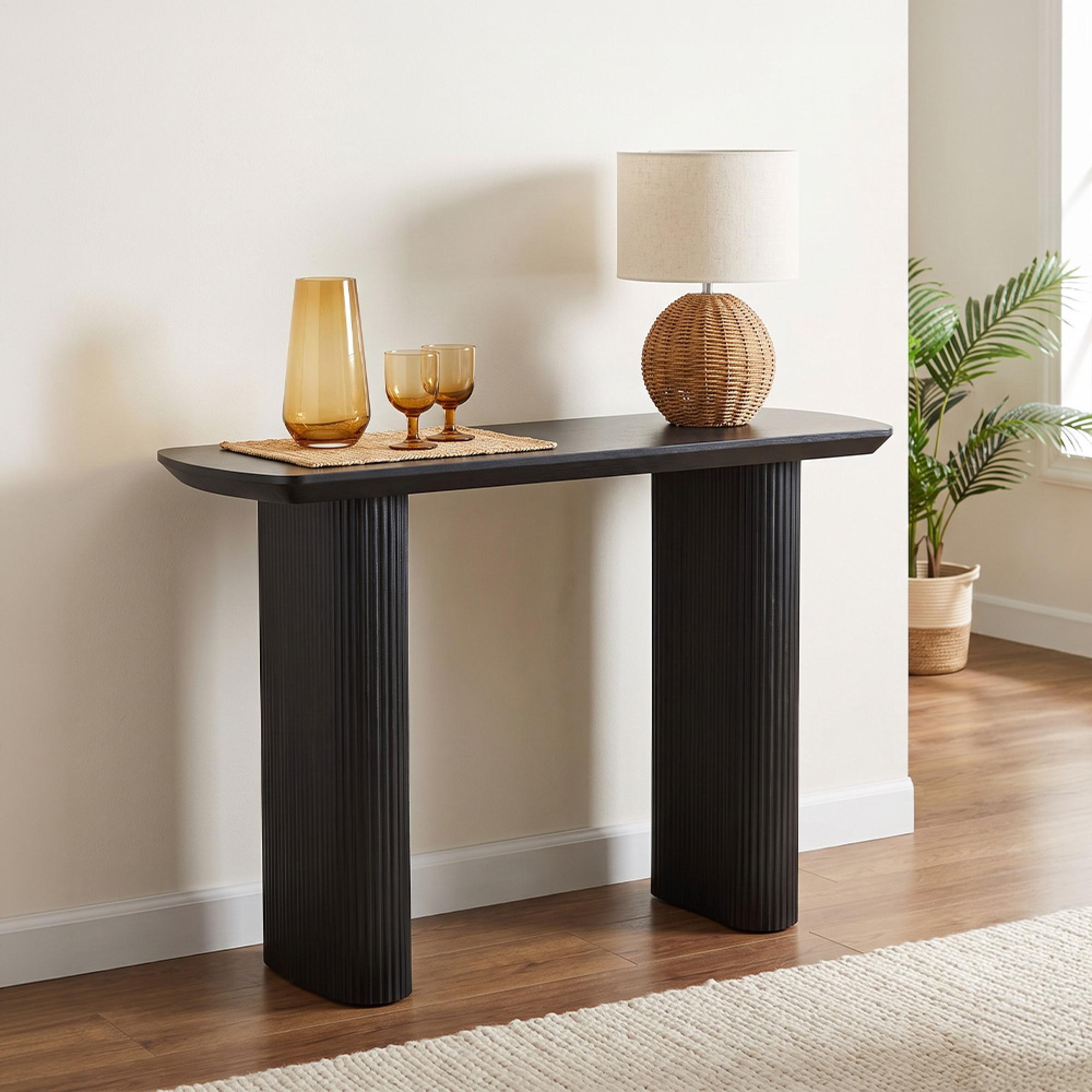 Bern Pedestal Console Table - Black - Fluted