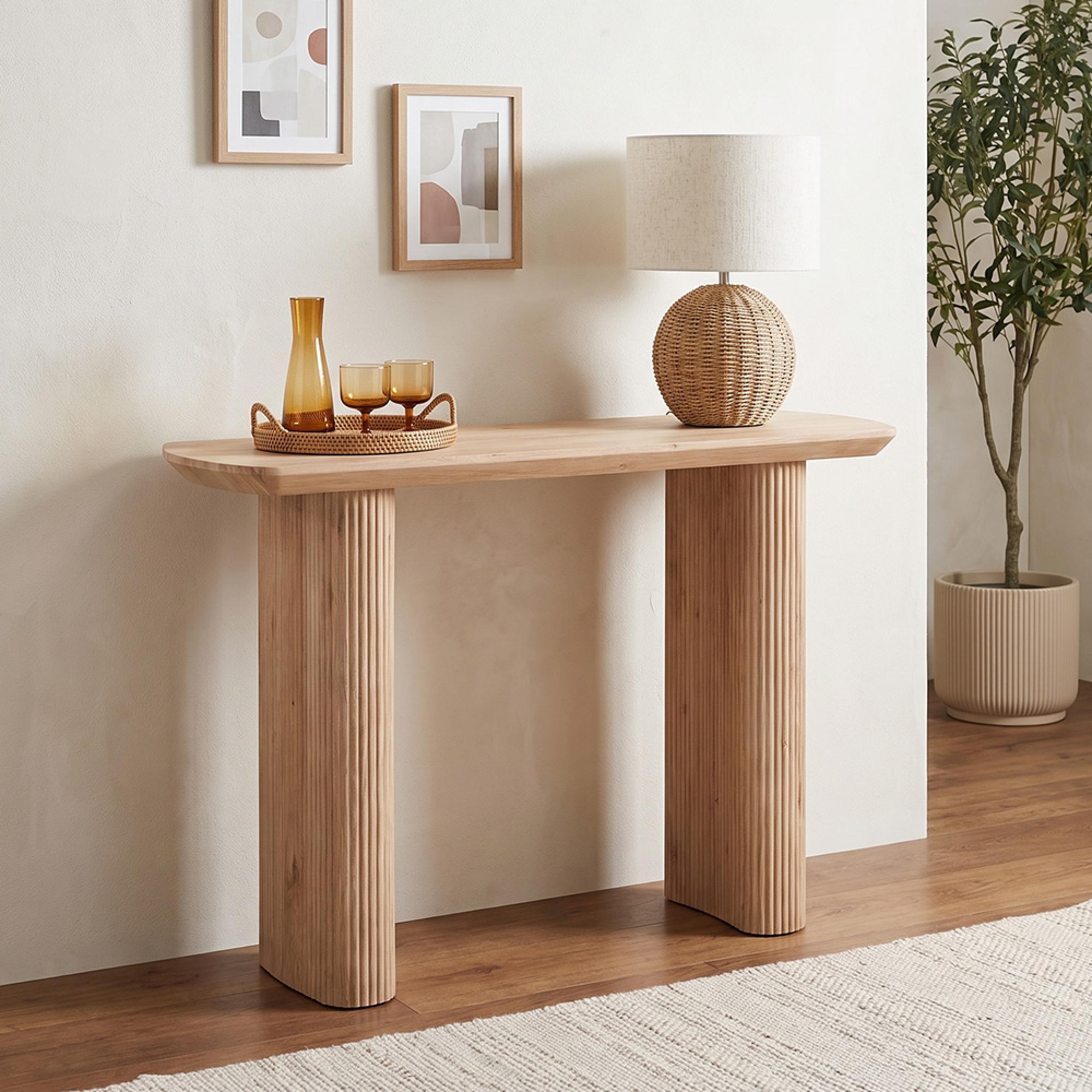 Bern Pedestal Console Table - Oak - Fluted