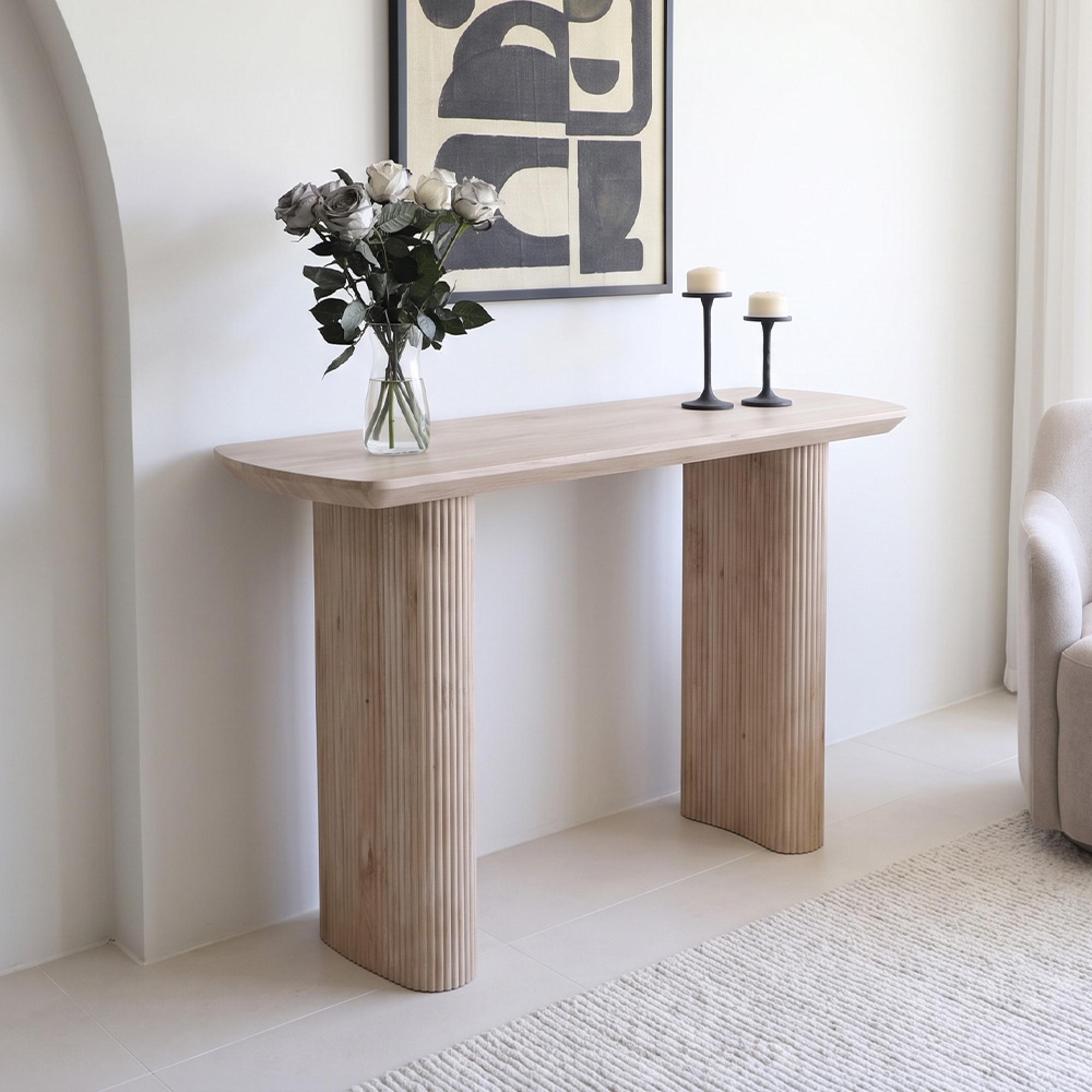 Bern Pedestal Oak Fluted Console Table