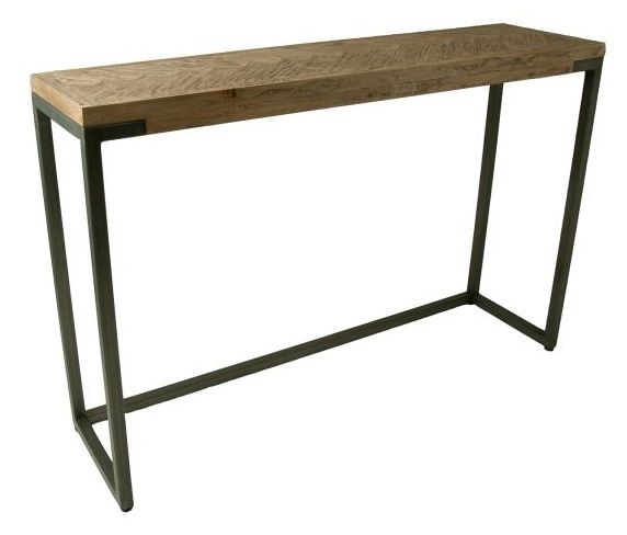 Chevron Mango Wood Console Table - Brushed Gunmetal Base