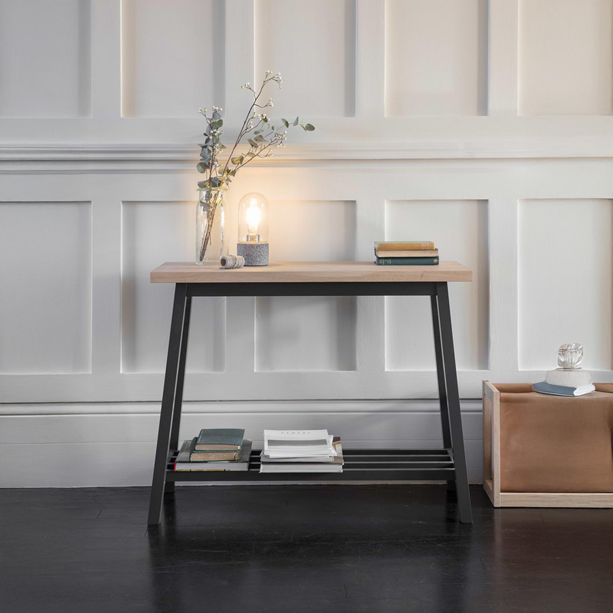 Clockhouse Console Table Carbon and Natural Oak