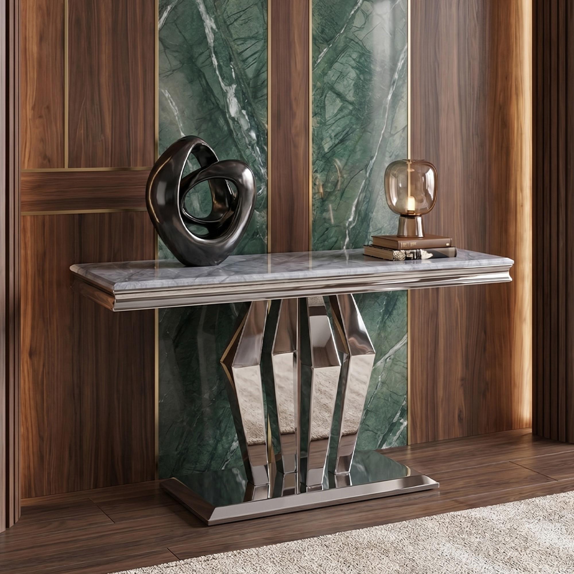 Dolce Console Table - Grey Marble & Chrome