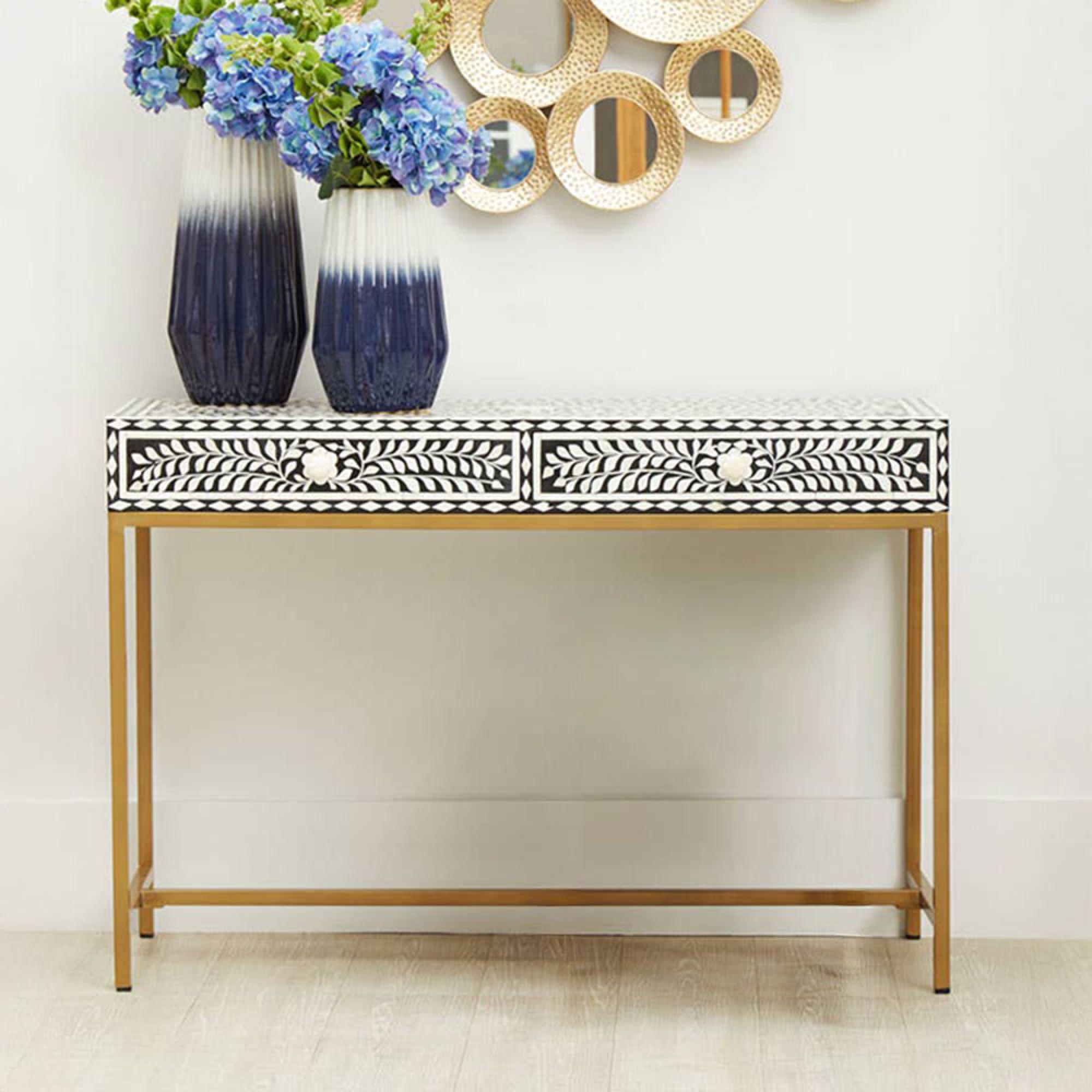 Fusion Console Table - 2 Drawer - Black Bone Inlay