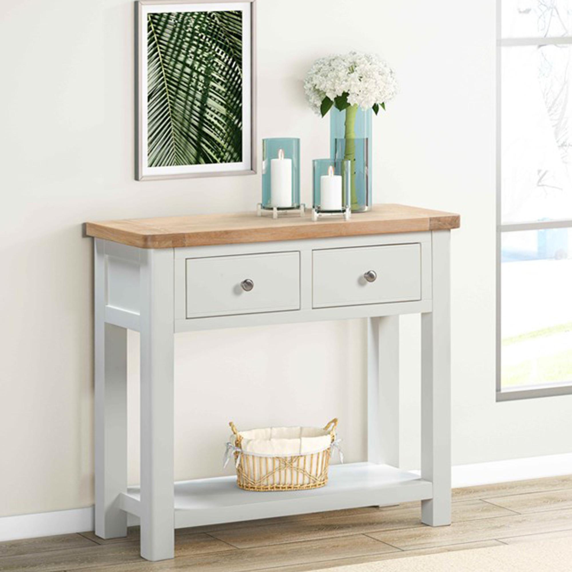 Hayley Console Table - 2 Drawer - Oak and White