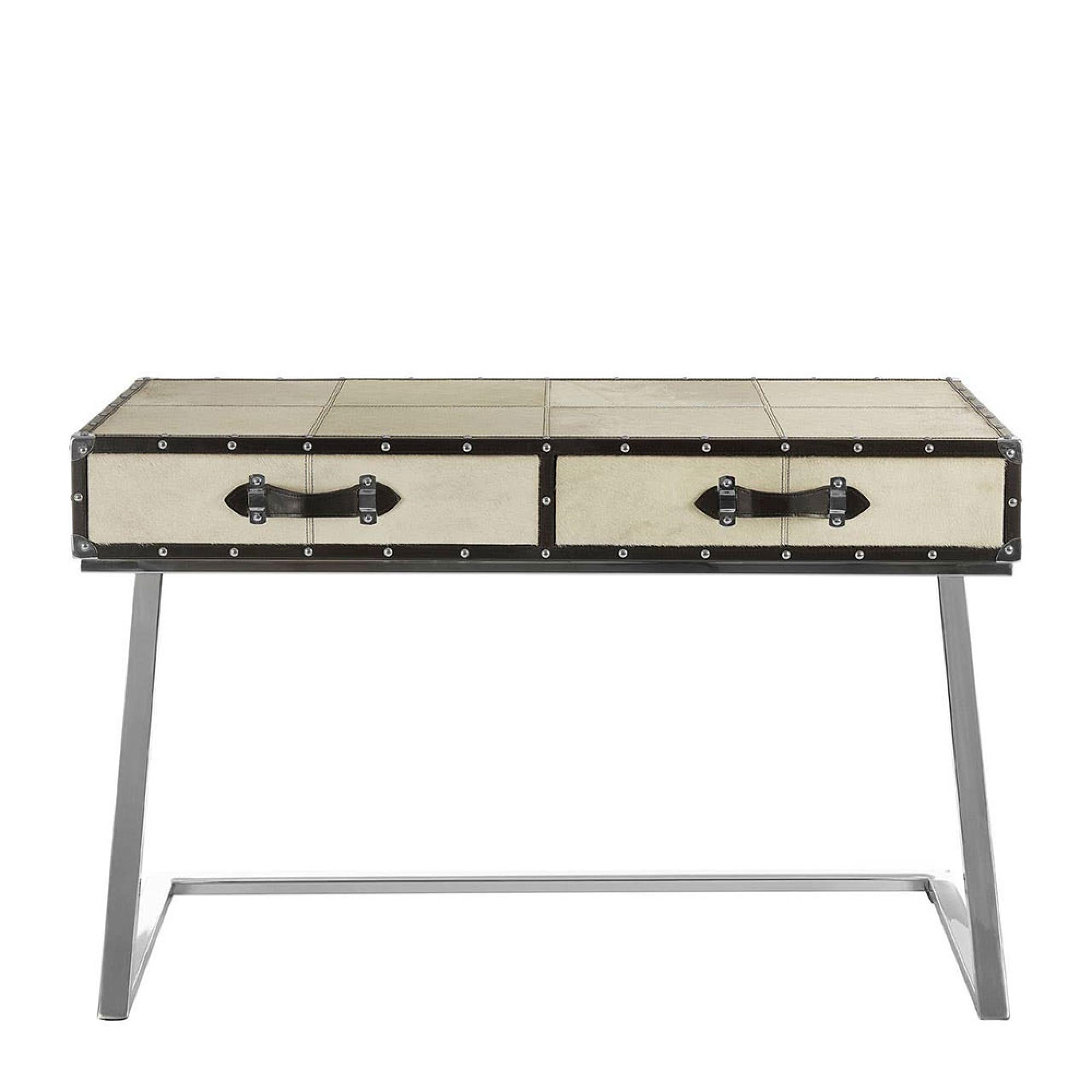 Kensington Townhouse Console Table - 2 Drawer - Beige Faux Fur