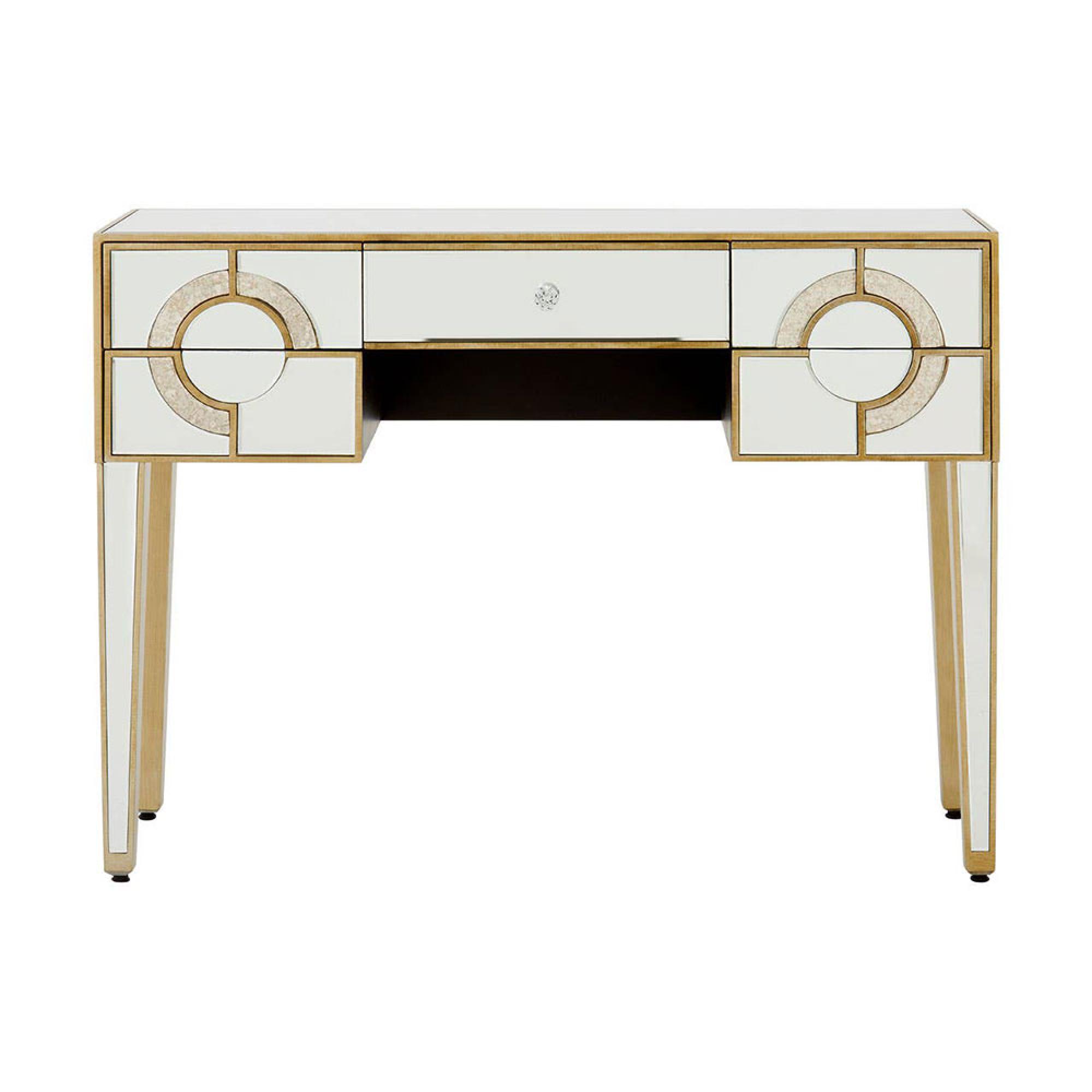 Knightsbridge Console Table - 5 Drawer - Mirrored with Gold Trim