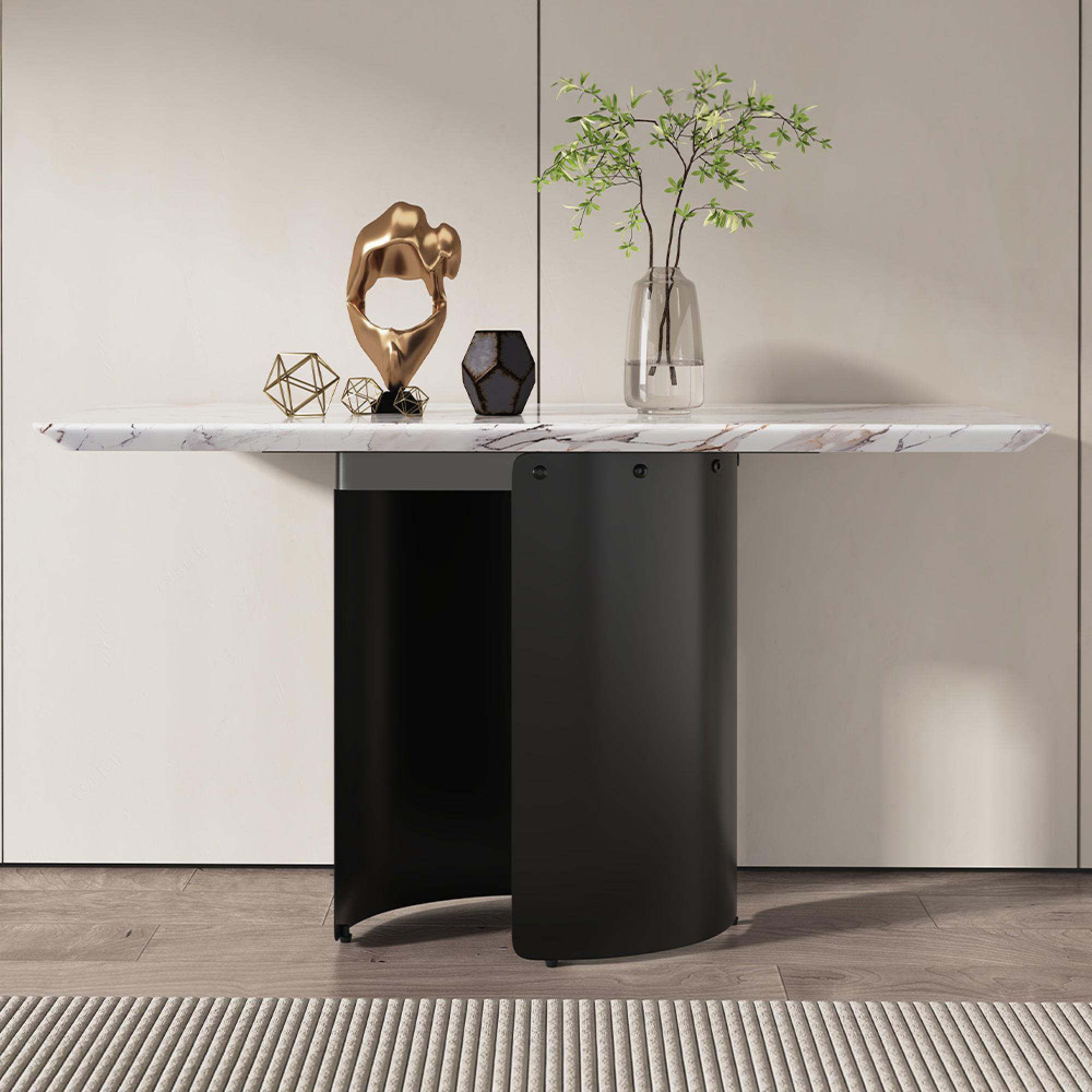 Lorea Console Table - White Marble - Black Base
