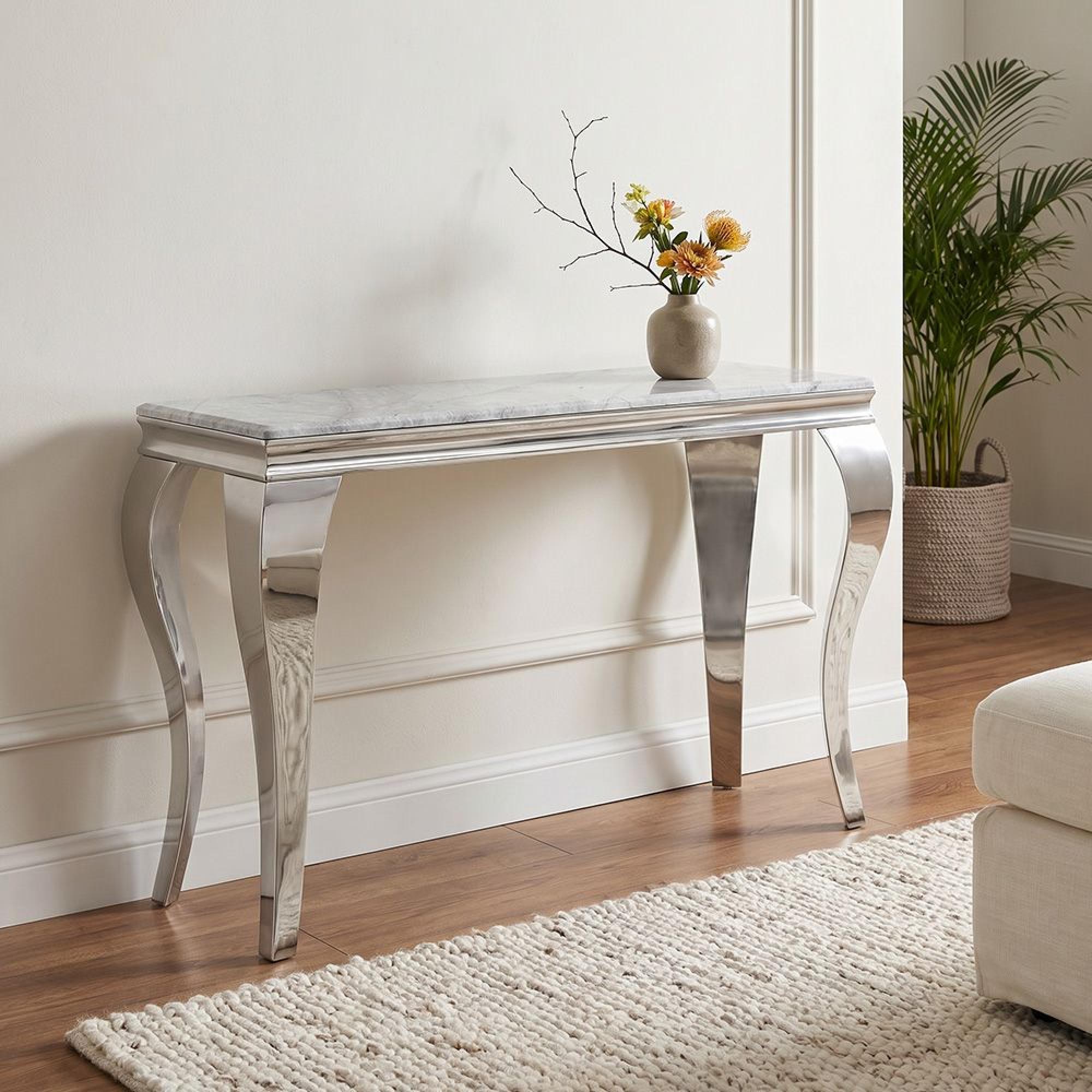 Louis Grey Marble and Chrome Console Table