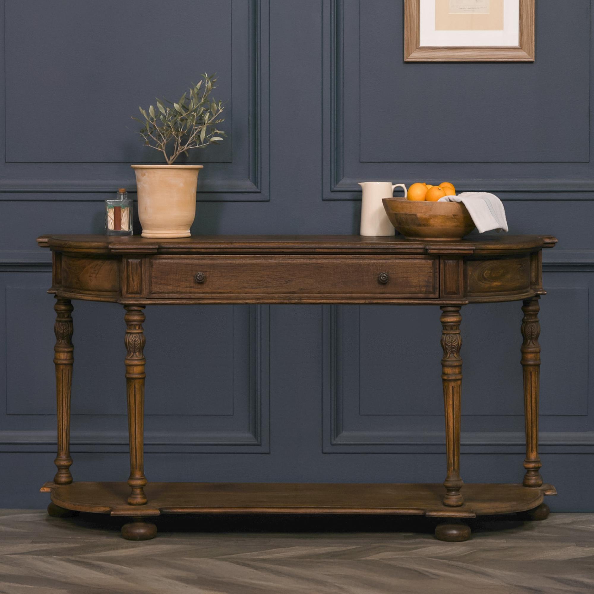 Rustic Wood Console Table - 1 Drawer - Curved