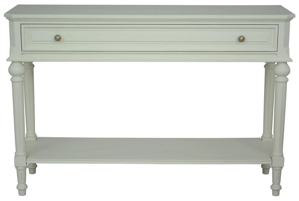 Solana French Lime White 1 Drawer Large Console Table