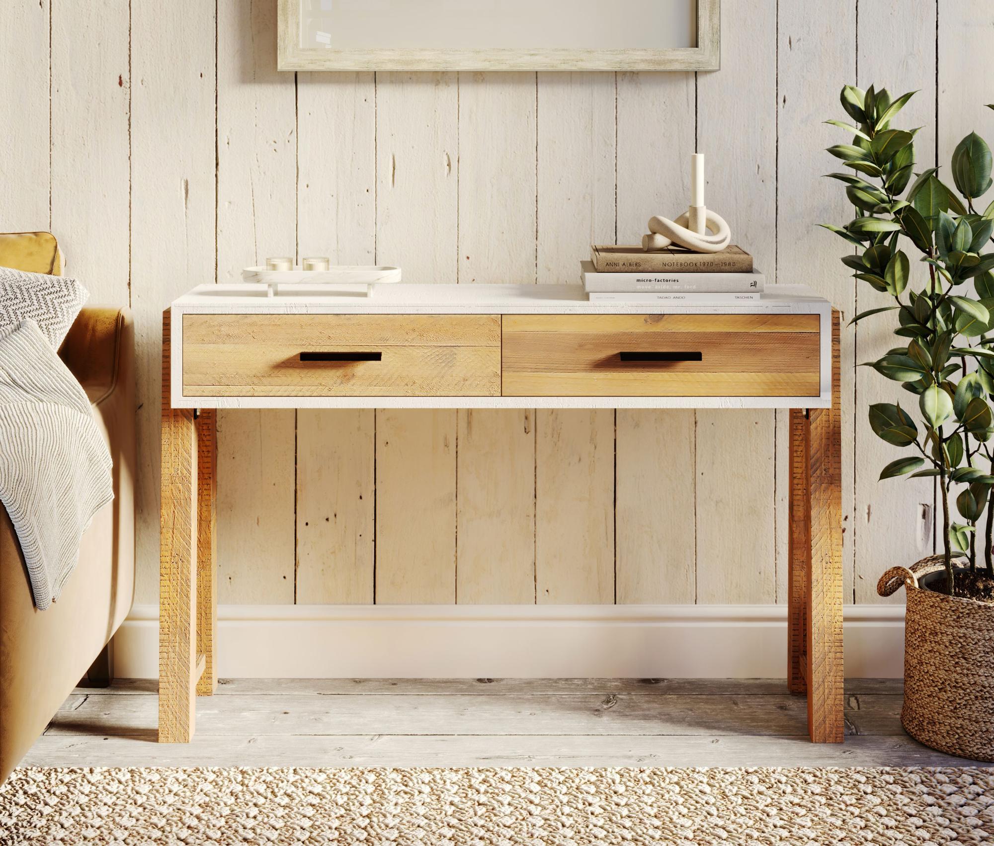 Trinity Reclaimed Wood & White Console Table - 2 Drawer