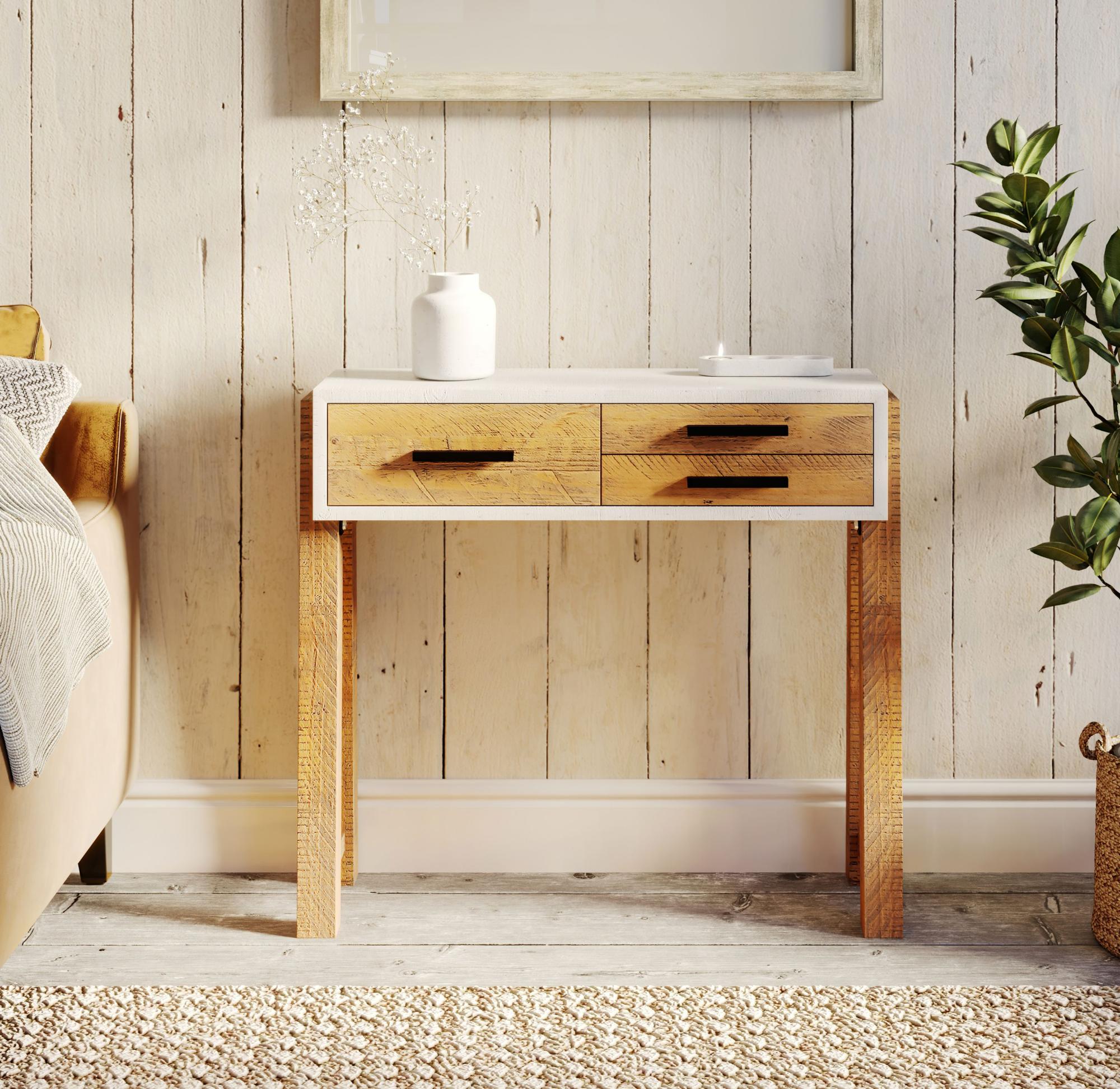Trinity Reclaimed Wood & White Console Table - 3 Drawer