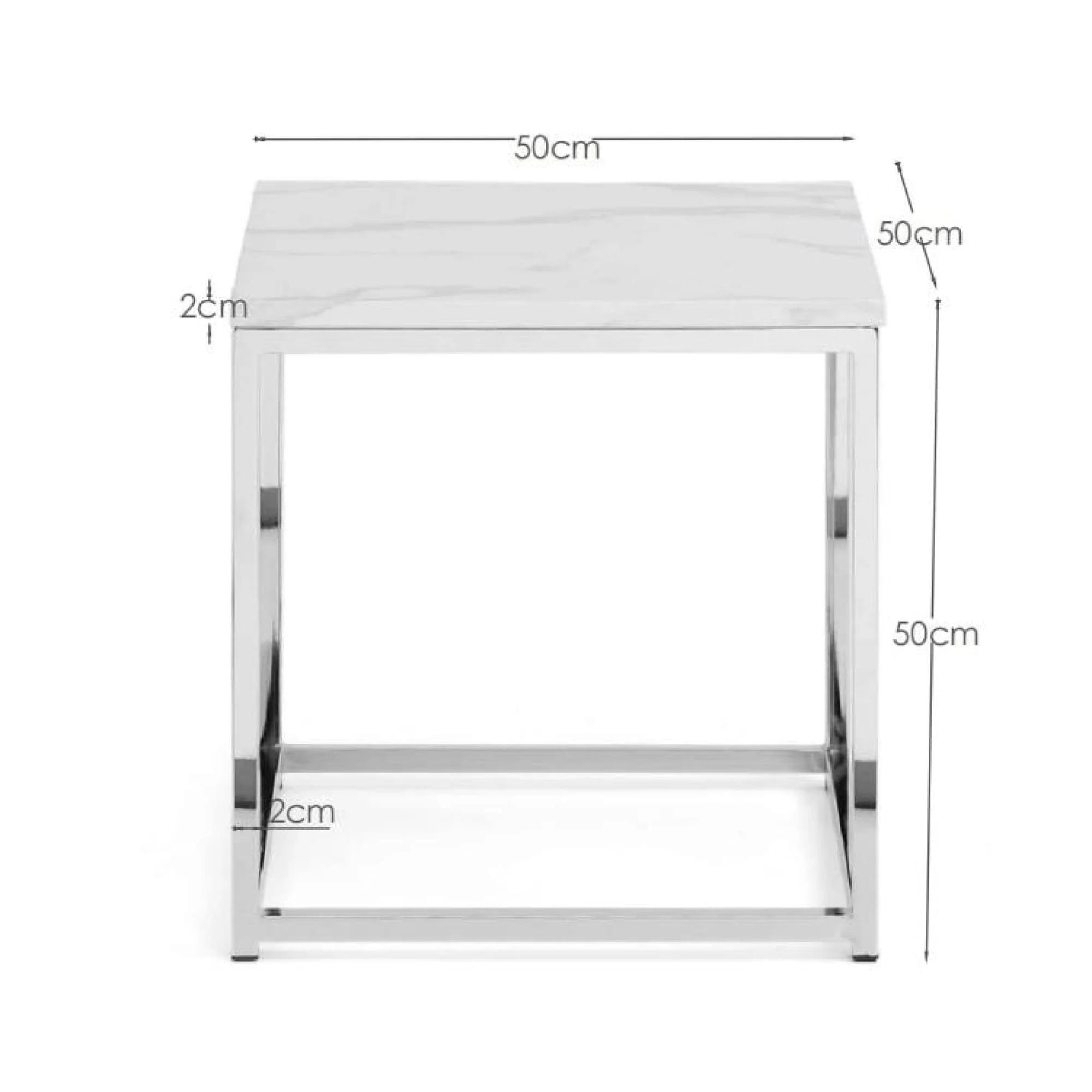 Scala Lamp Table - Square - White Marble Effect and Chrome