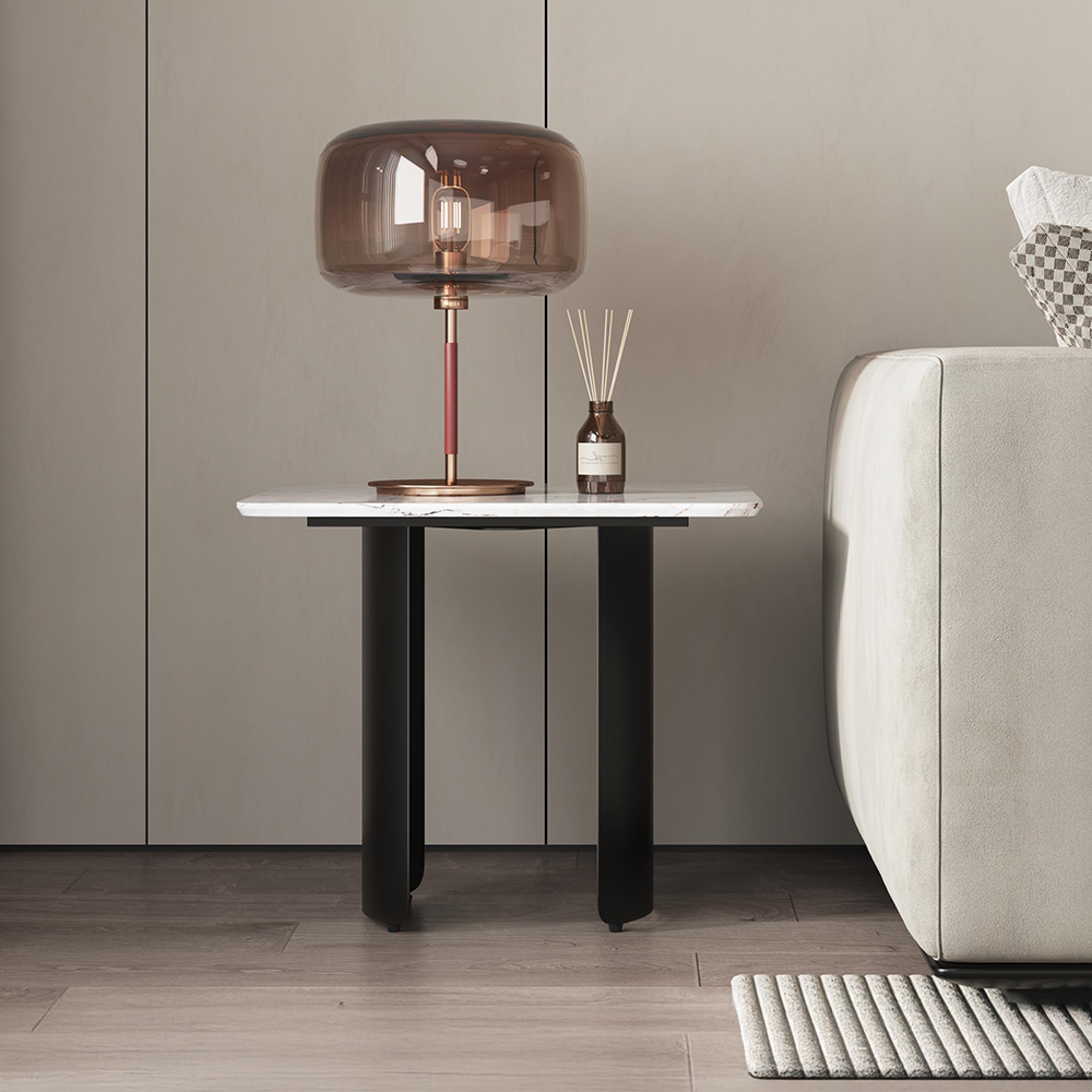 Lorea Side Table - Square - White Marble - Black Base
