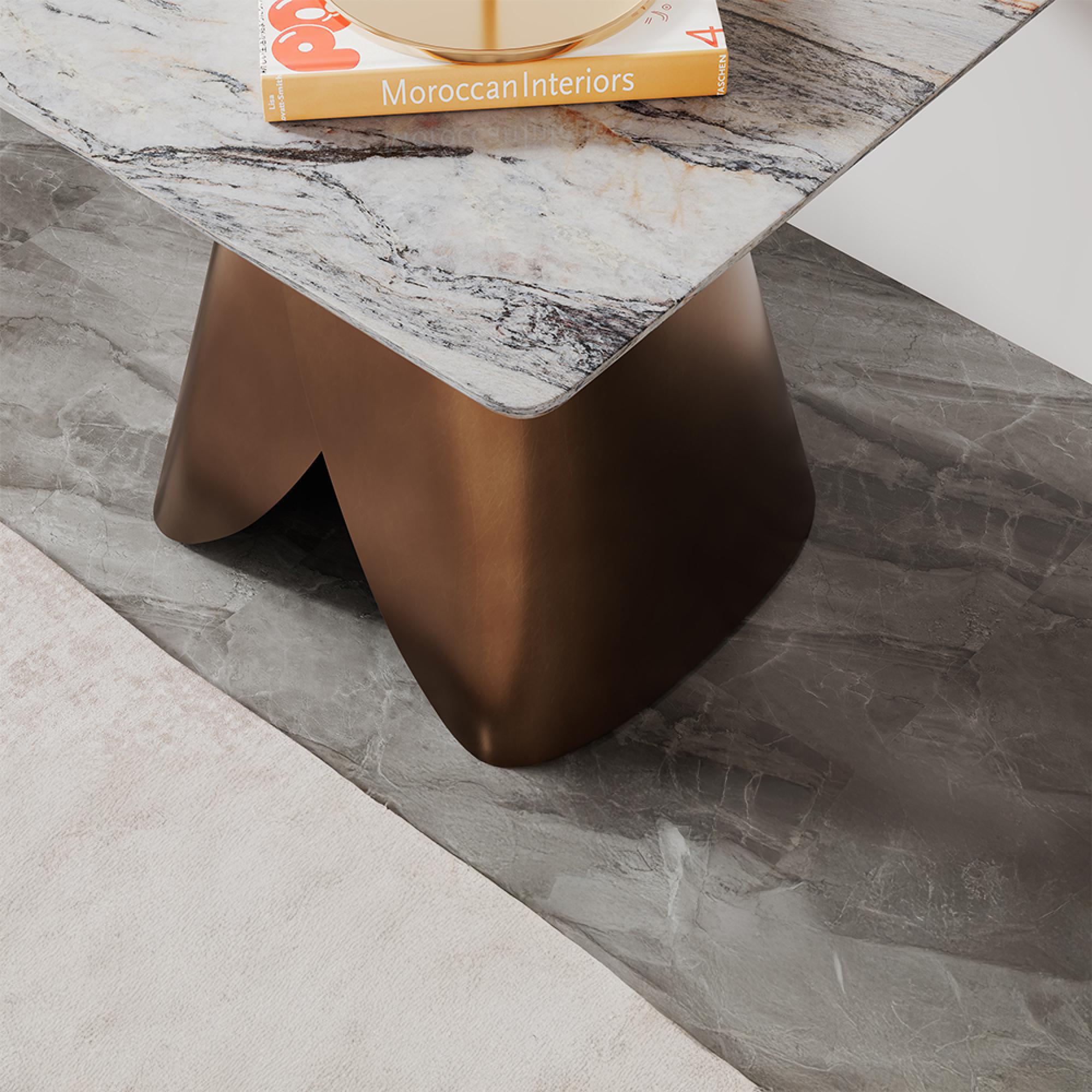 Enterprise Side Table - Square - Grey Marble - Brass Base