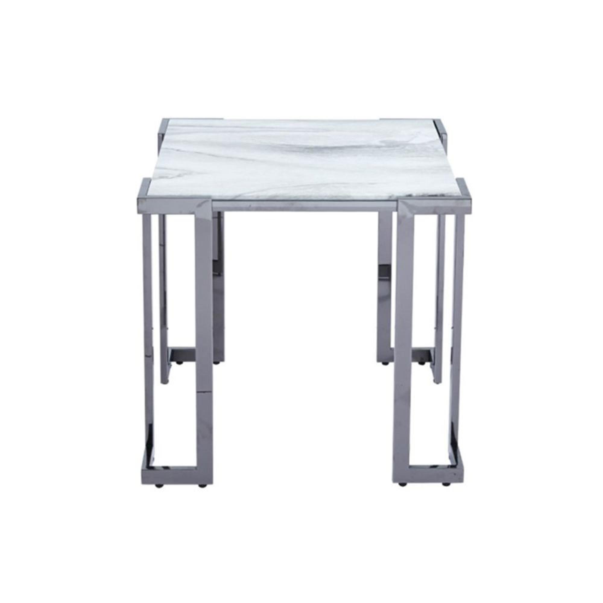 Aamari End Table - Square - White Marble Effect and Grey Metal