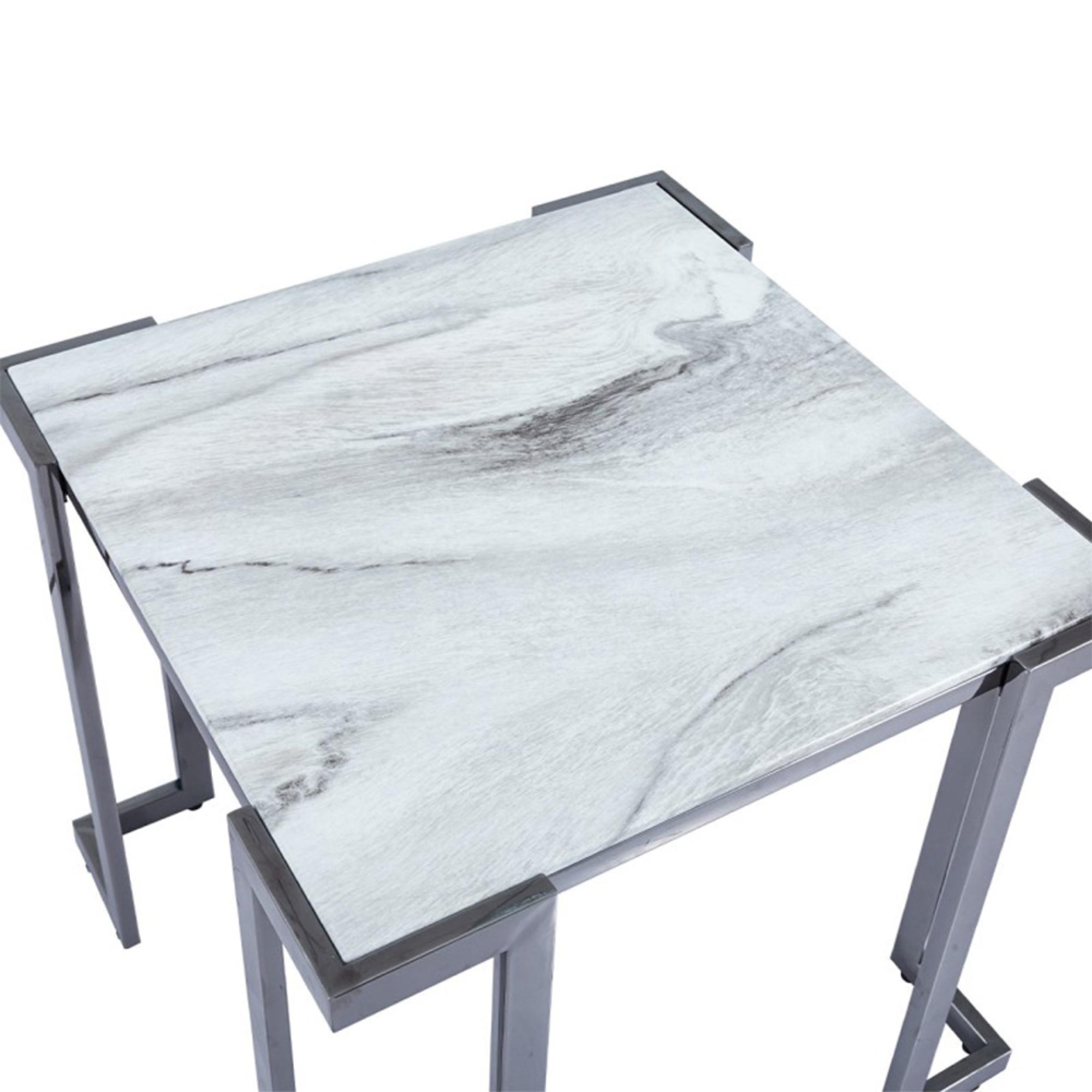 Aamari End Table - Square - White Marble Effect and Grey Metal