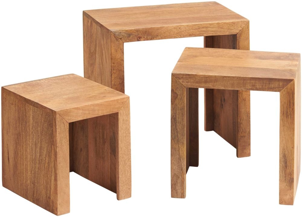 Ajmer Light Mango Wood Nest of 3 Tables