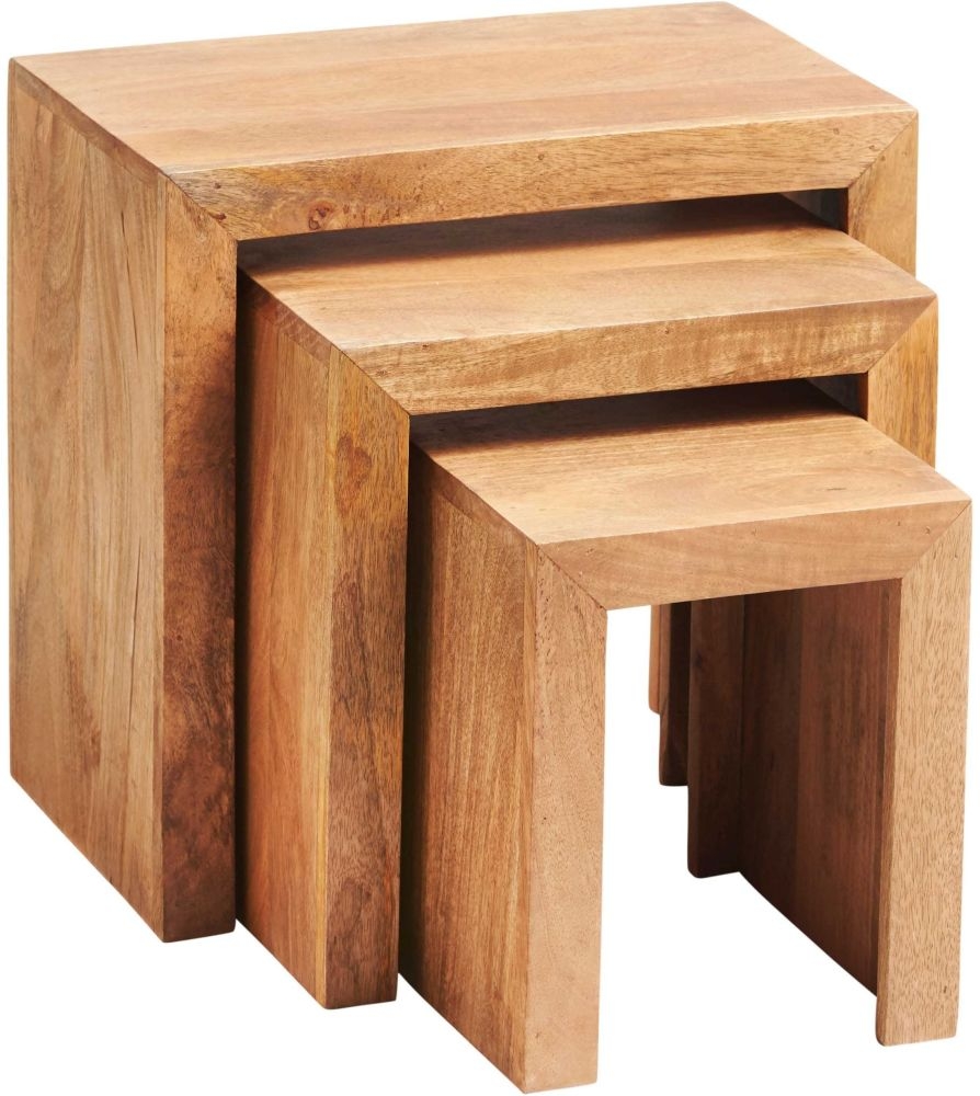 Ajmer Light Mango Wood Nest of 3 Tables
