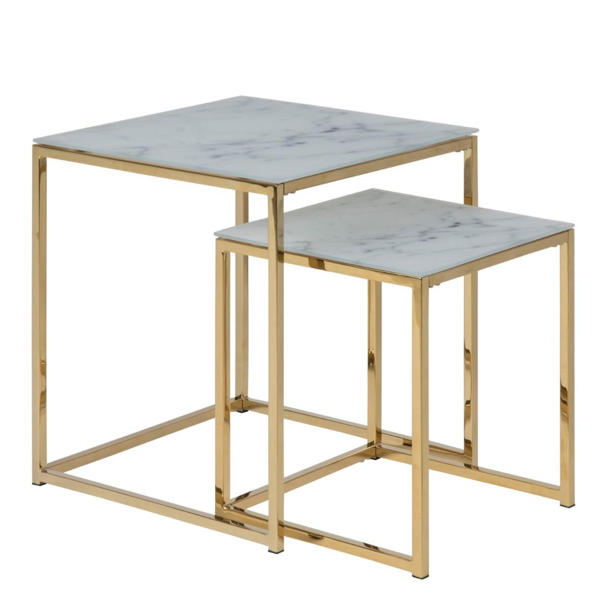 Alisma White Marble Effect Nest of 2 Tables with Gold Legs