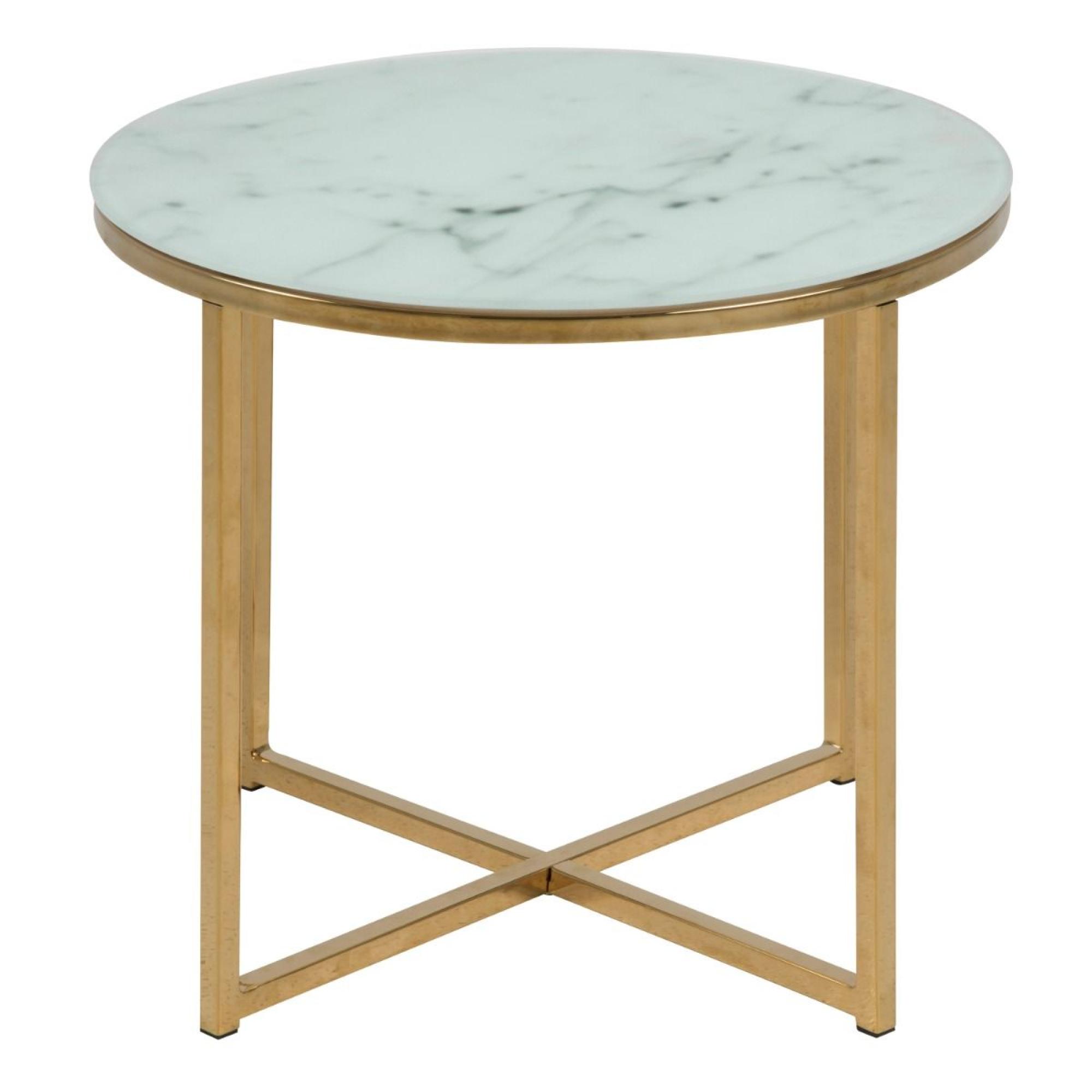 Alisma White Marble Effect Round Side Table with Gold Legs