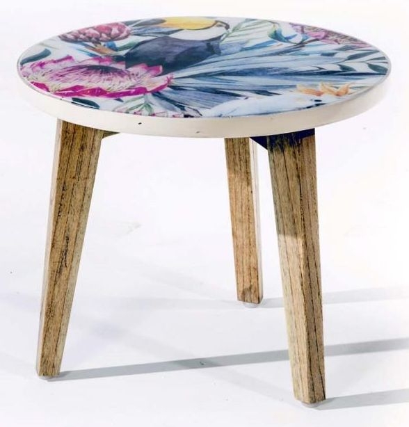 Allentown Bright Tropical Print Small Round Lamp Table
