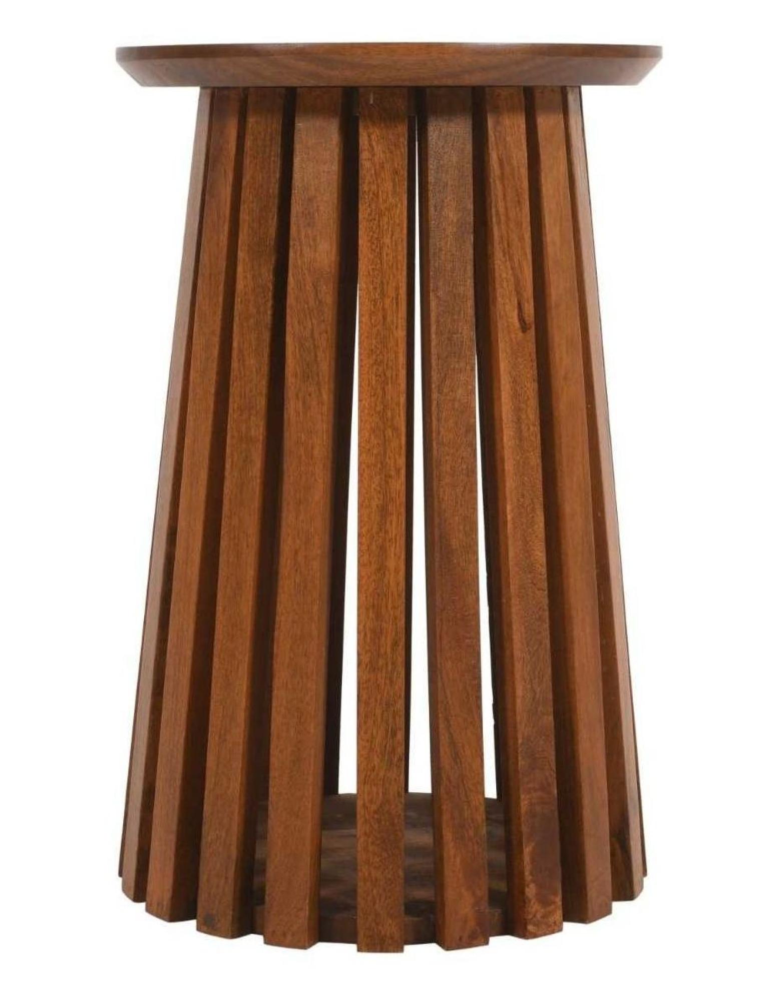 Amber Slatted Mango Wood Round Side Table