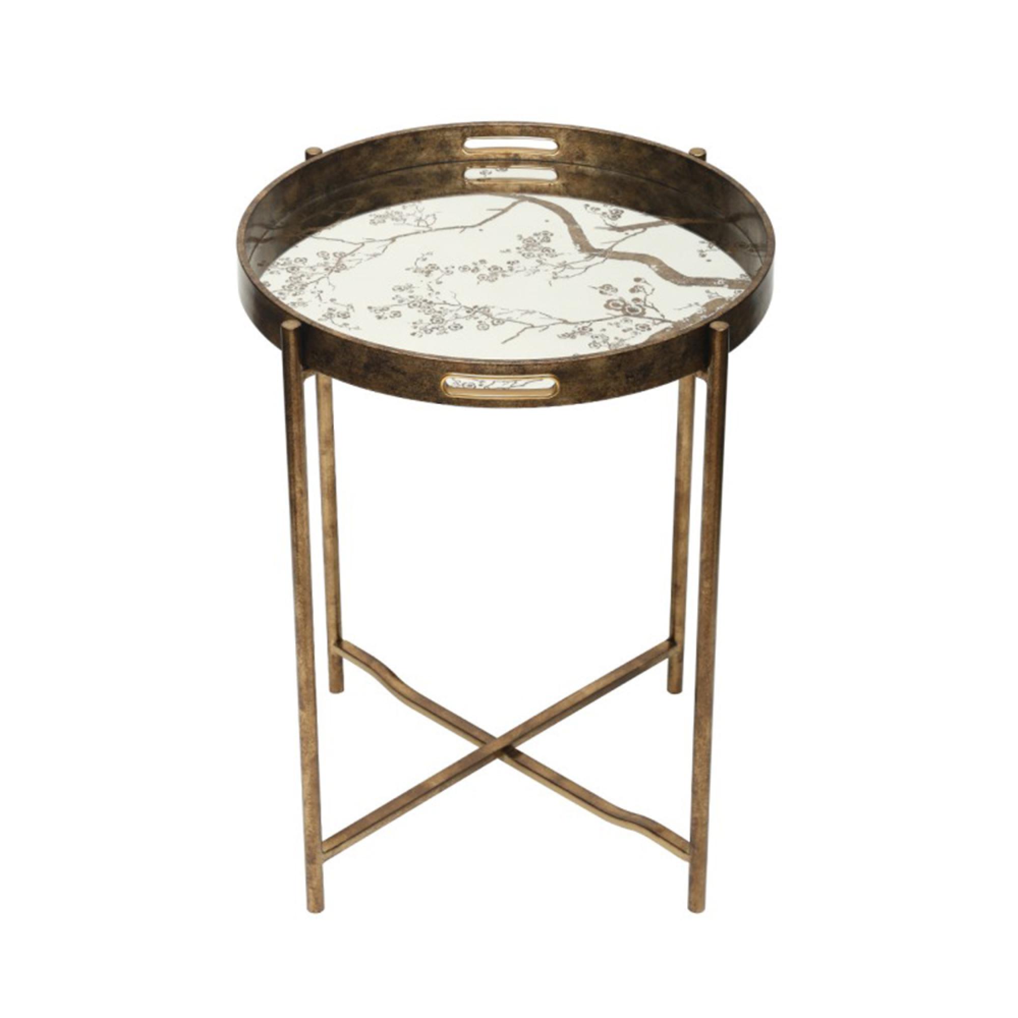 End Table - Round - Antique Gold Metal - Tray