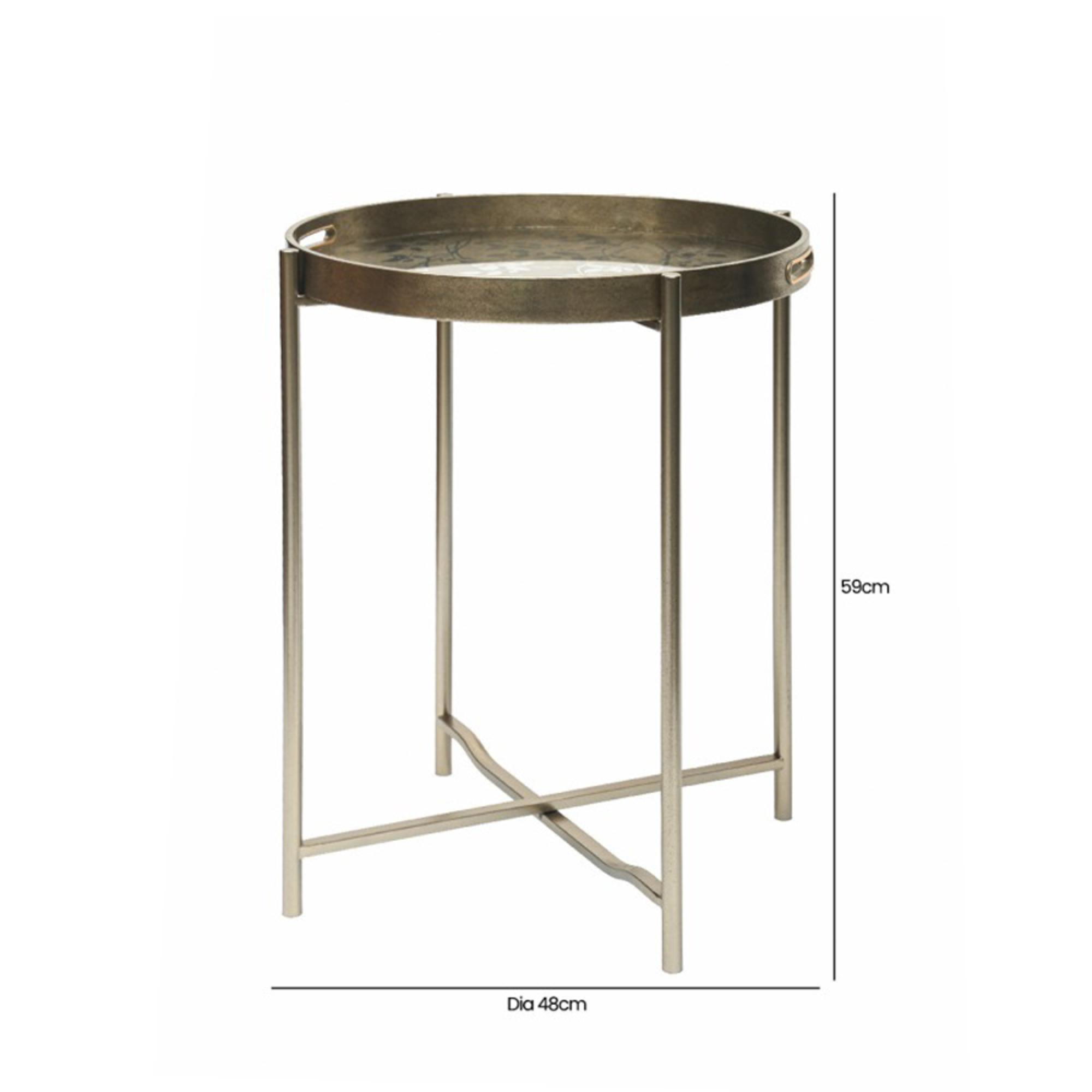 End Table - Round - Antique Gold Metal - Tray