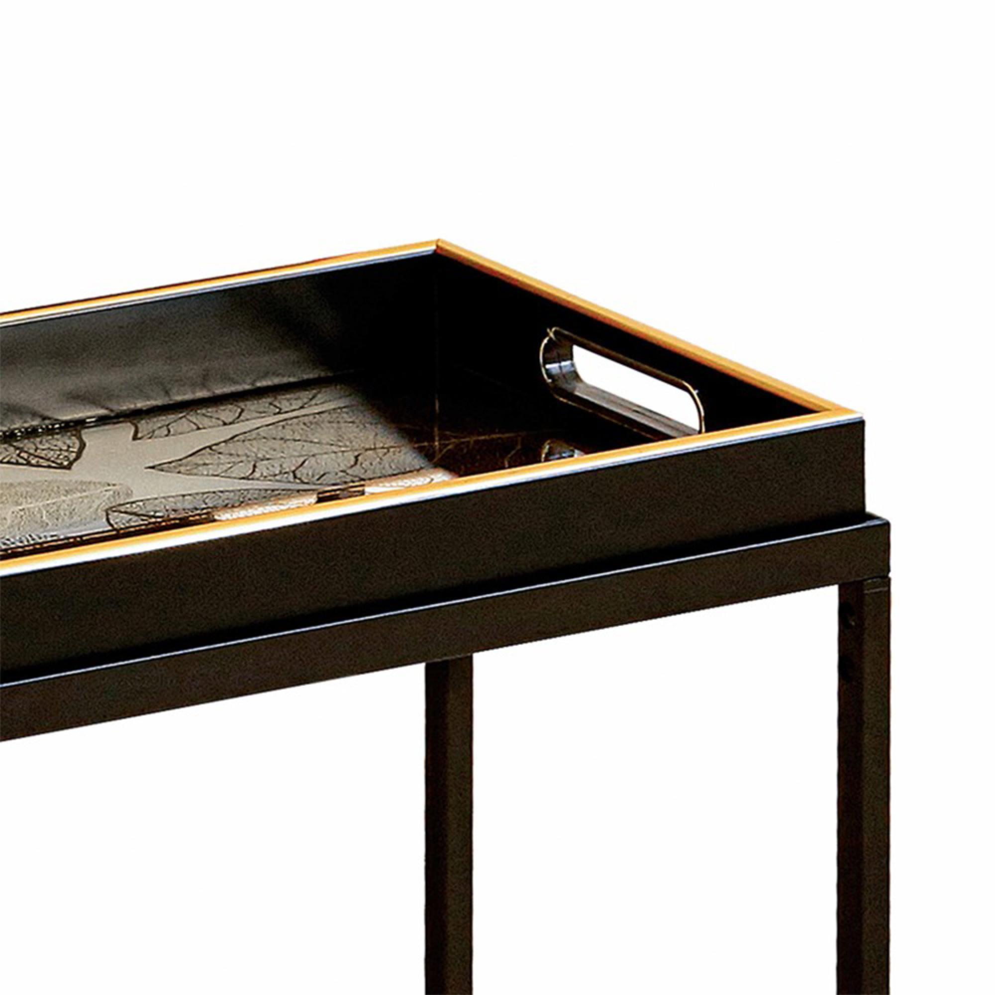 Nest of Tables - Antique Gold and Black Leaves Glass - Set of 2 - Tray