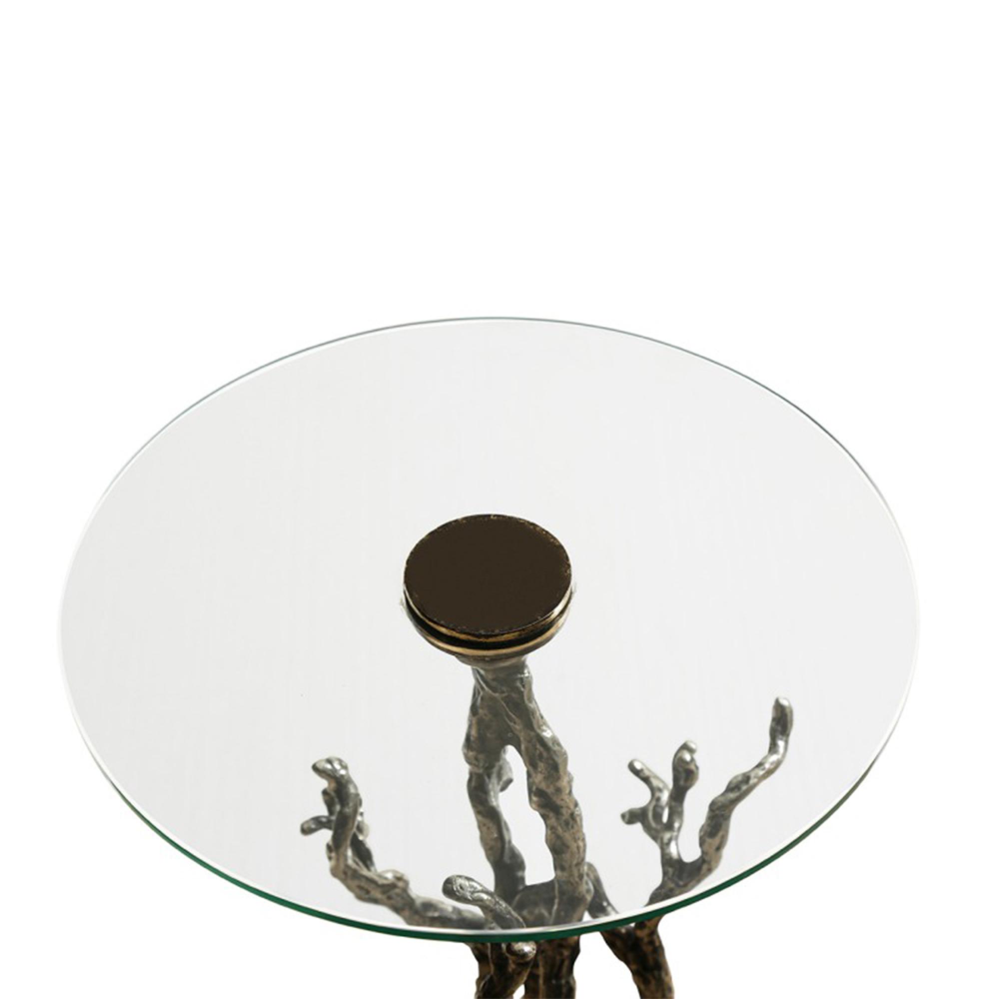 Side Table - Round - Antique Silver Twig Metal and Glass