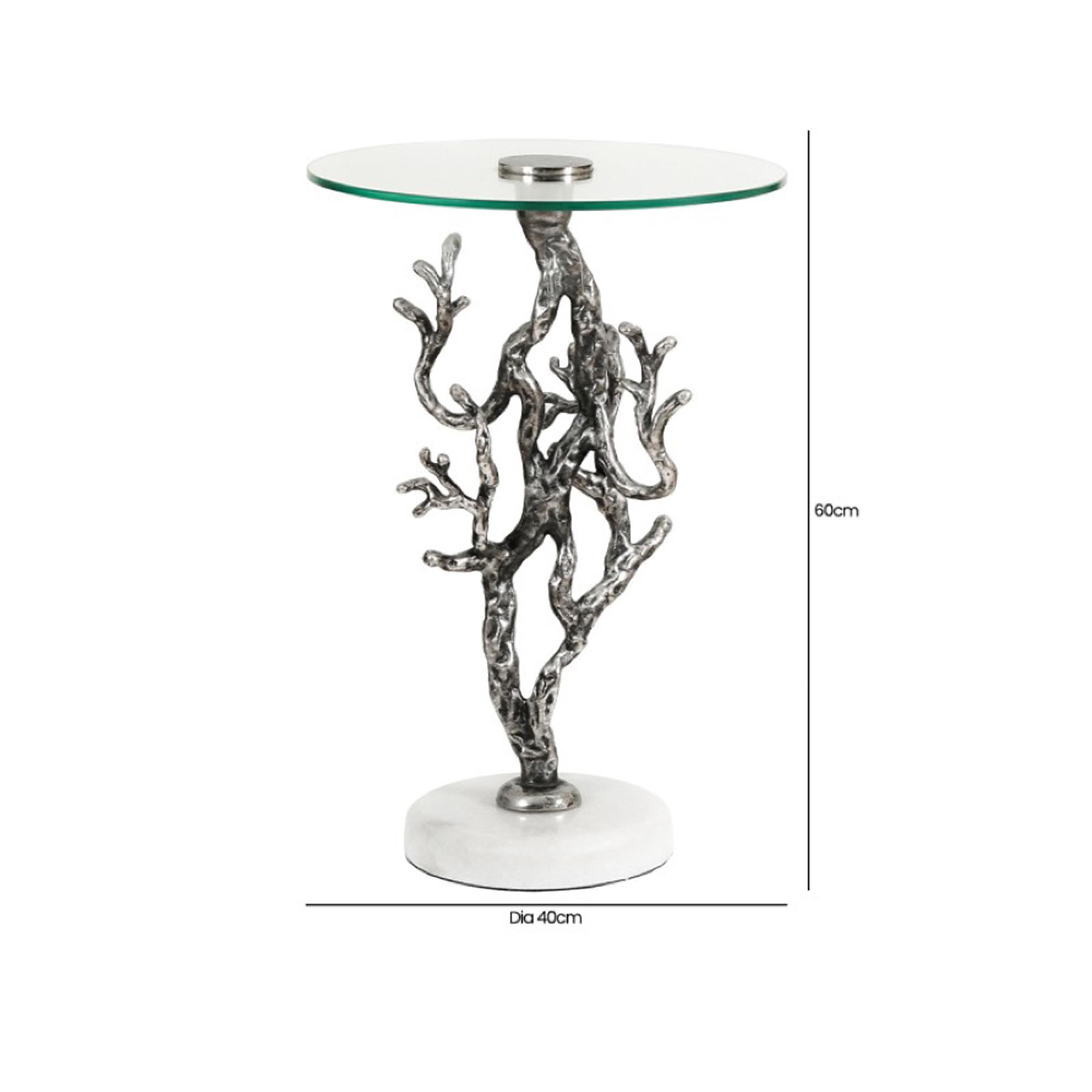 Side Table - Round - Antique Silver Twig Metal and Glass