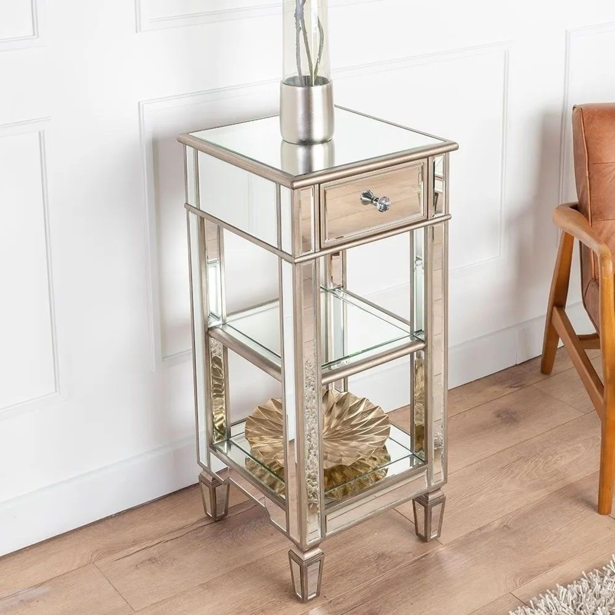 Antoinette 1 Drawer Telephone Table - Mirrored - Champagne Trim